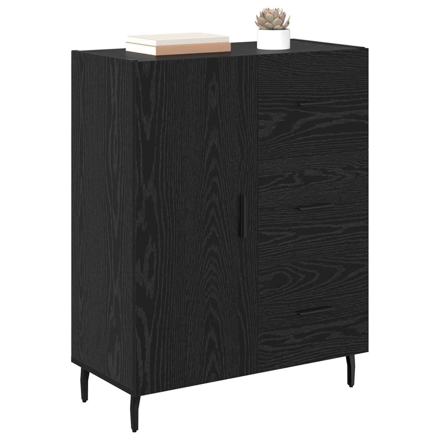 Dressoir Zwart Eiken 69,5 x 34 x 90 cm Gemonteerd hout en ijzer is nu te koop bij PeponiXL, paradijselijk wonen!