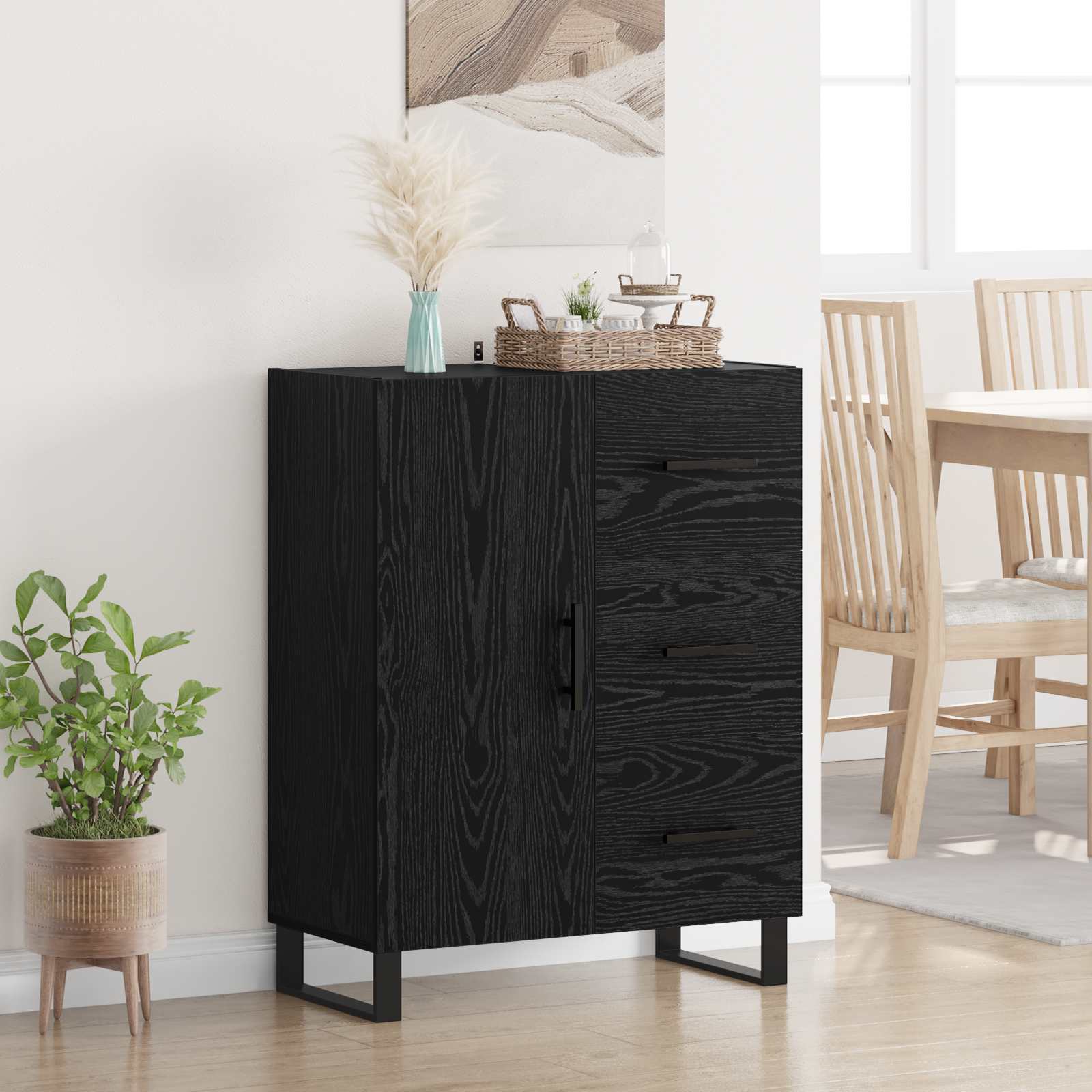 Dressoir Zwart Eiken 69,5 x 34 x 90 cm Gemonteerd hout en ijzer is nu te koop bij PeponiXL, paradijselijk wonen!