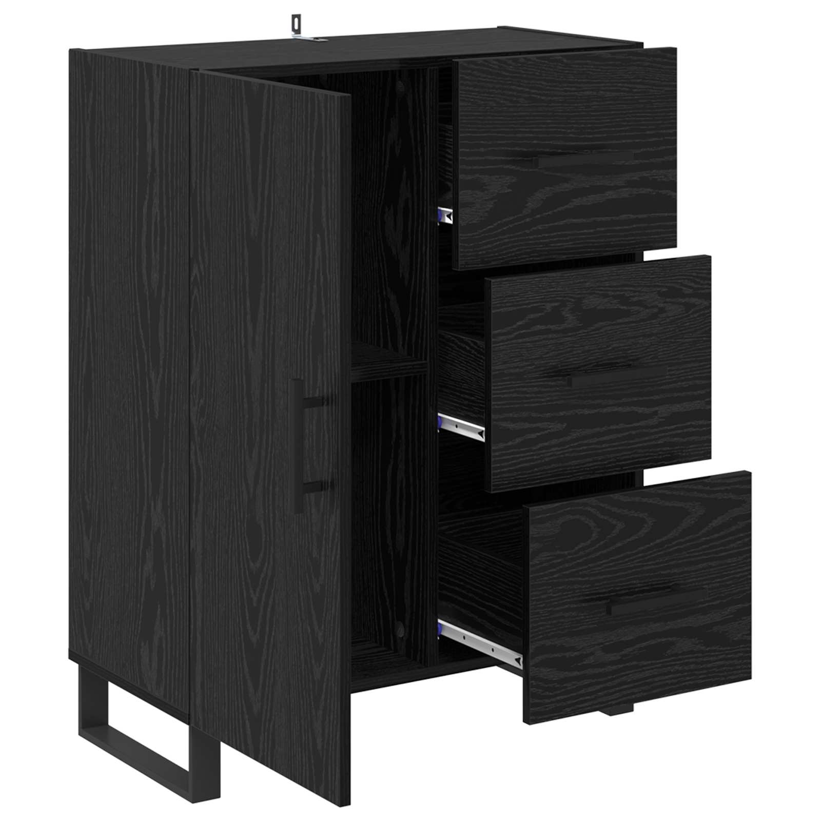 Dressoir Zwart Eiken 69,5 x 34 x 90 cm Gemonteerd hout en ijzer is nu te koop bij PeponiXL, paradijselijk wonen!