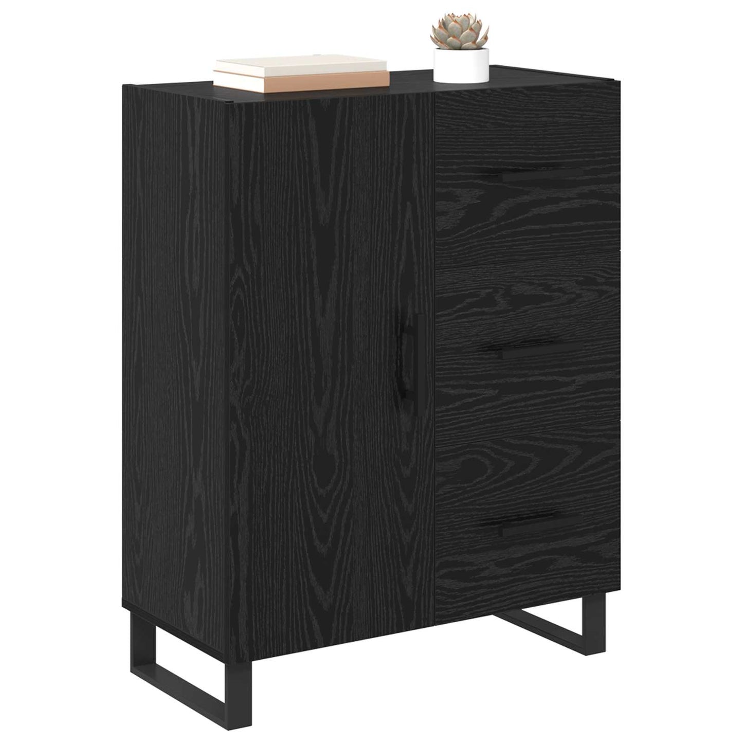 Dressoir Zwart Eiken 69,5 x 34 x 90 cm Gemonteerd hout en ijzer is nu te koop bij PeponiXL, paradijselijk wonen!