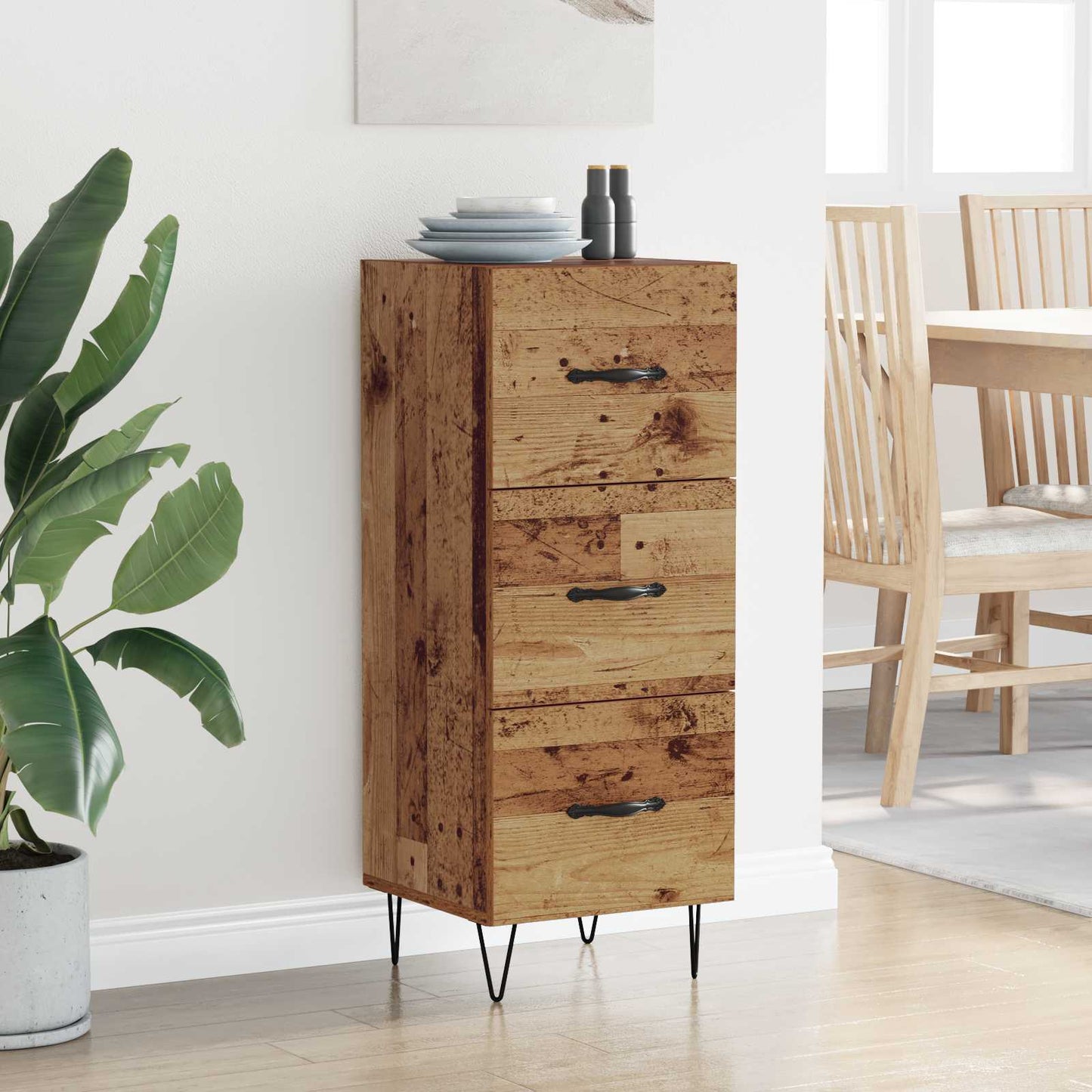 Dressoir met lade Oud hout 34 x 34.5 x 90 cm Bewerkt hout is nu te koop bij PeponiXL, paradijselijk wonen!