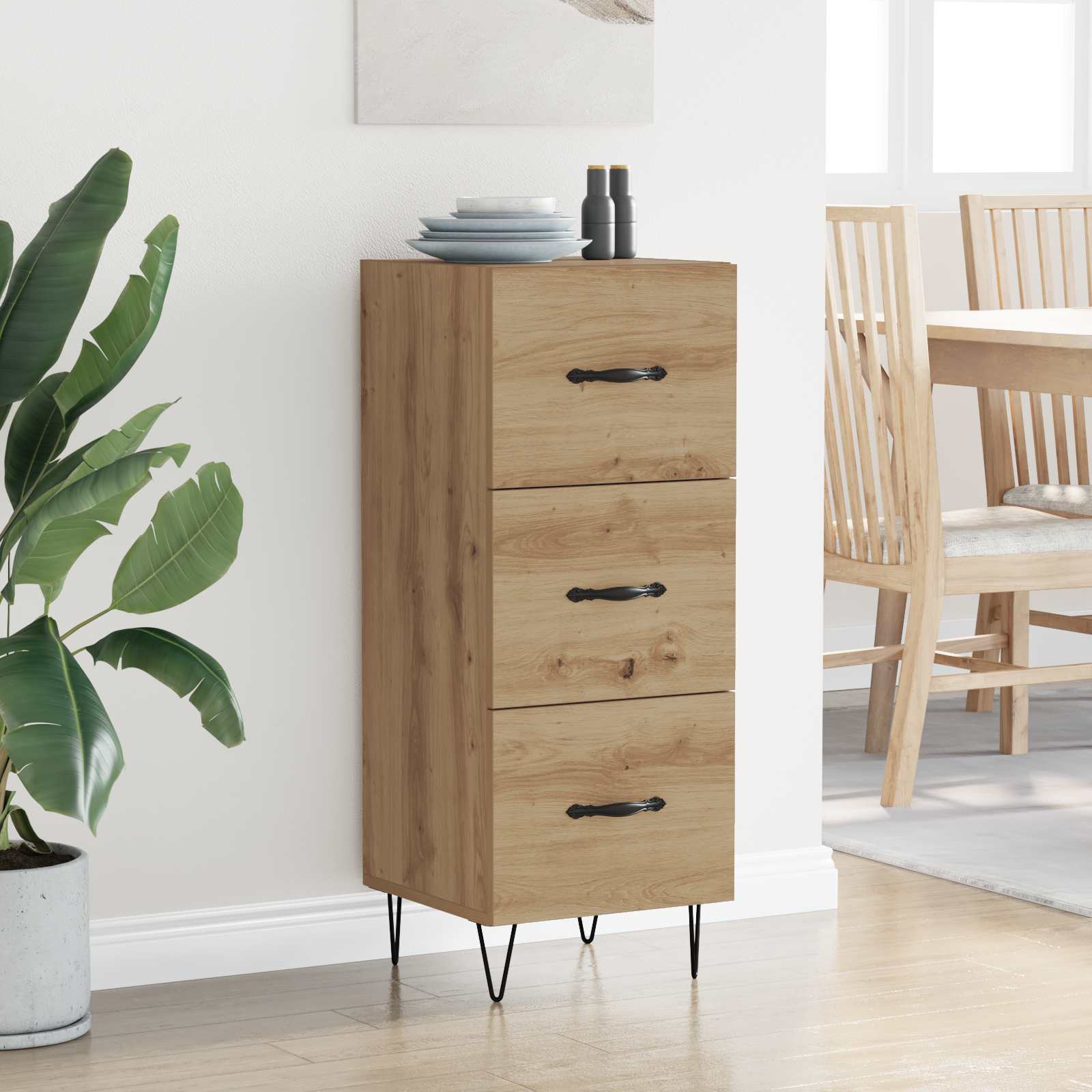 Dressoir artisanaal eikenkleurig 34 x 34.5 x 90 cm Bewerkt hout is nu te koop bij PeponiXL, paradijselijk wonen!