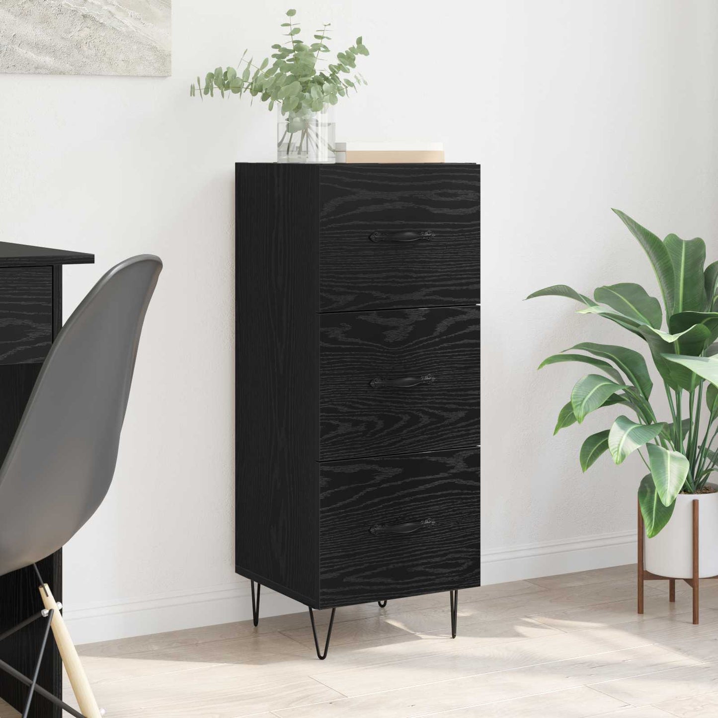 Dressoir Zwart eiken 34 x 34.5 x 90 cm Bewerkt hout is nu te koop bij PeponiXL, paradijselijk wonen!