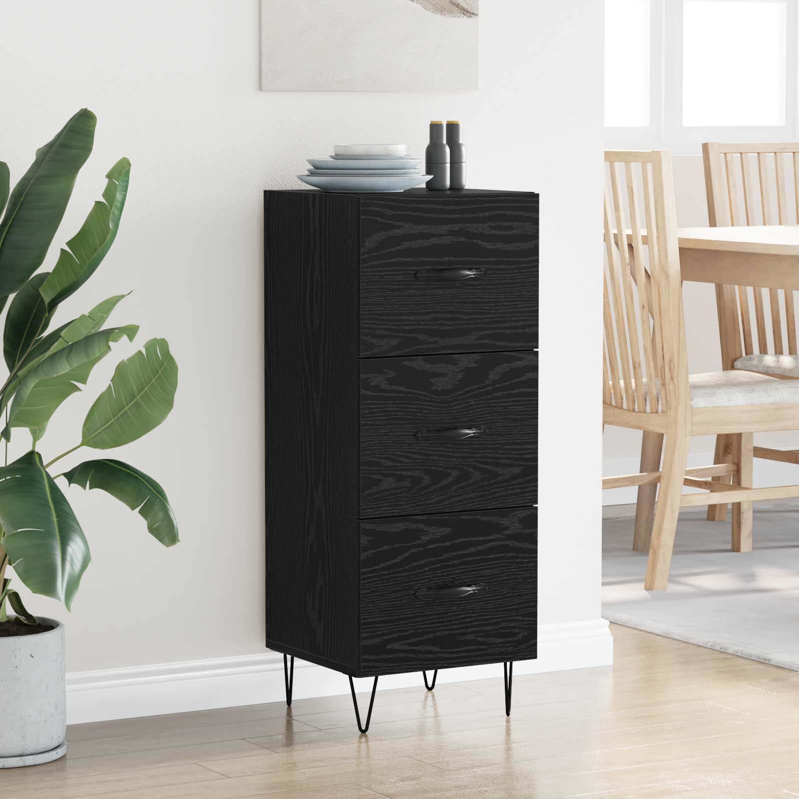 Dressoir Zwart eiken 34 x 34.5 x 90 cm Bewerkt hout is nu te koop bij PeponiXL, paradijselijk wonen!
