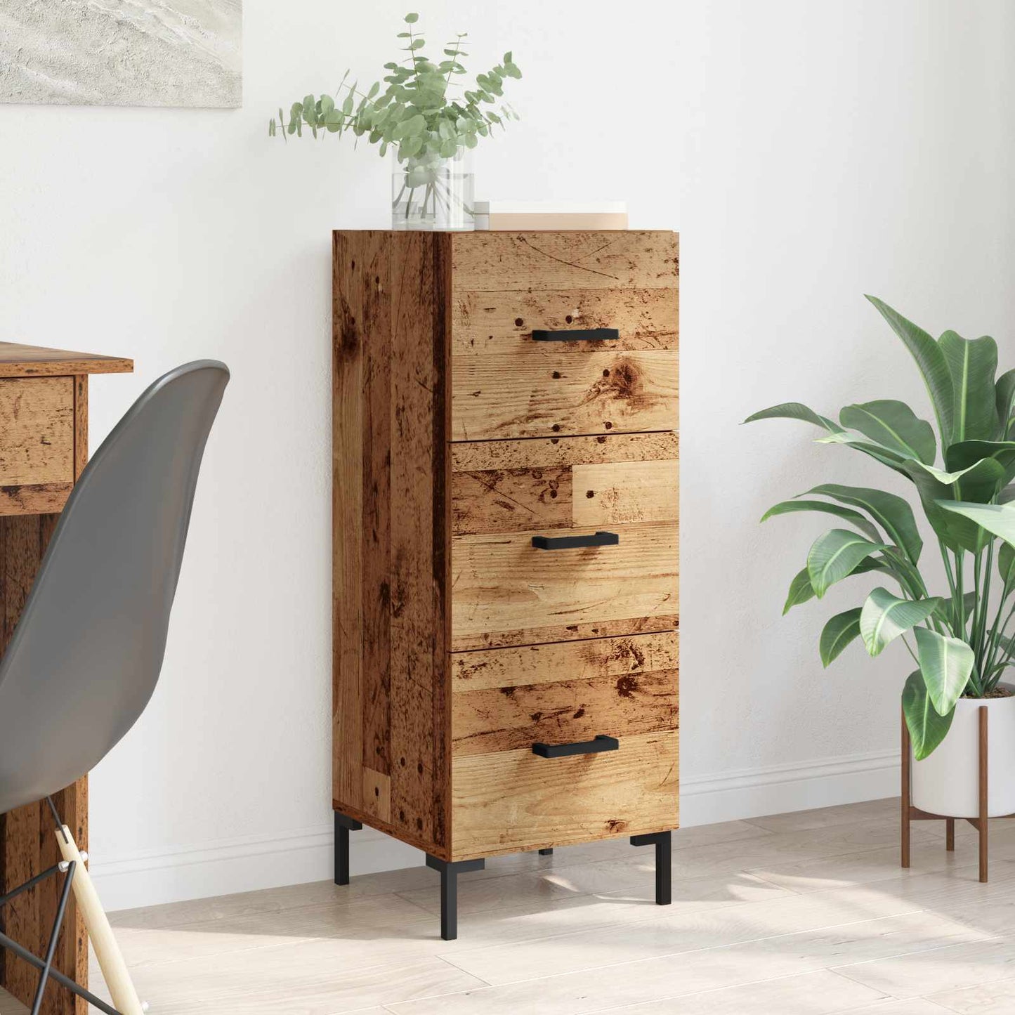 Dressoir met lade Oudhout 34,5 x 34 x 90 cm Bewerkt hout is nu te koop bij PeponiXL, paradijselijk wonen!