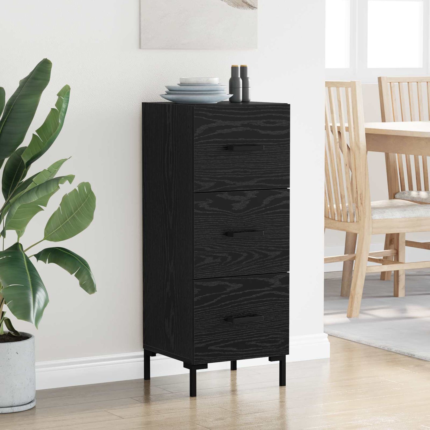 Dressoir met lade Zwart Eiken 34,5 x 34 x 90 cm Bewerkt hout is nu te koop bij PeponiXL, paradijselijk wonen!