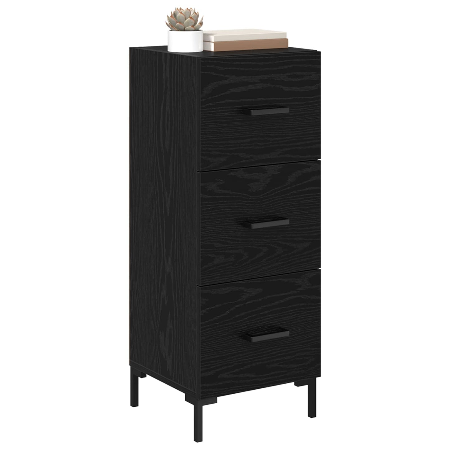 Dressoir met lade Zwart Eiken 34,5 x 34 x 90 cm Bewerkt hout is nu te koop bij PeponiXL, paradijselijk wonen!