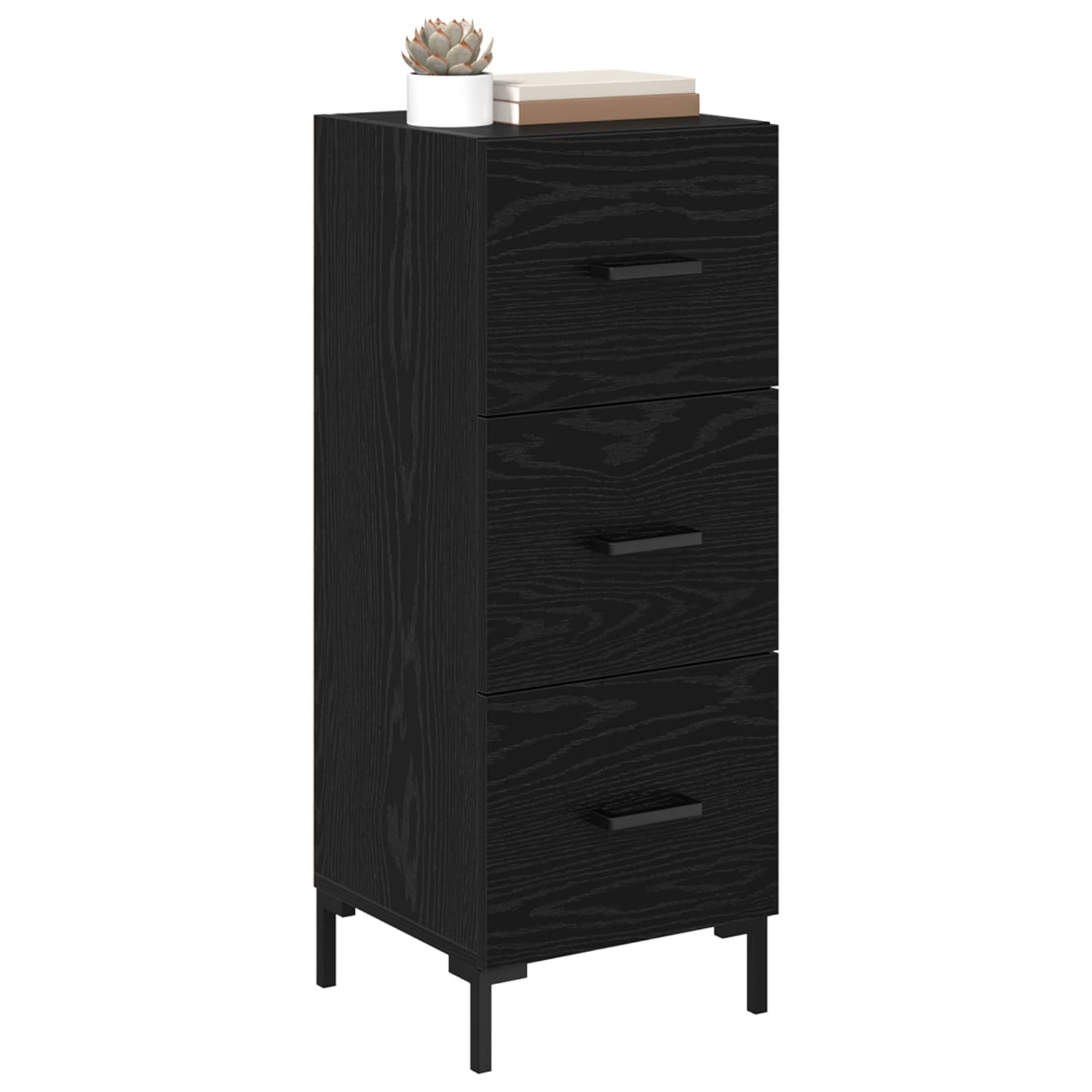 Dressoir met lade Zwart Eiken 34,5 x 34 x 90 cm Bewerkt hout is nu te koop bij PeponiXL, paradijselijk wonen!