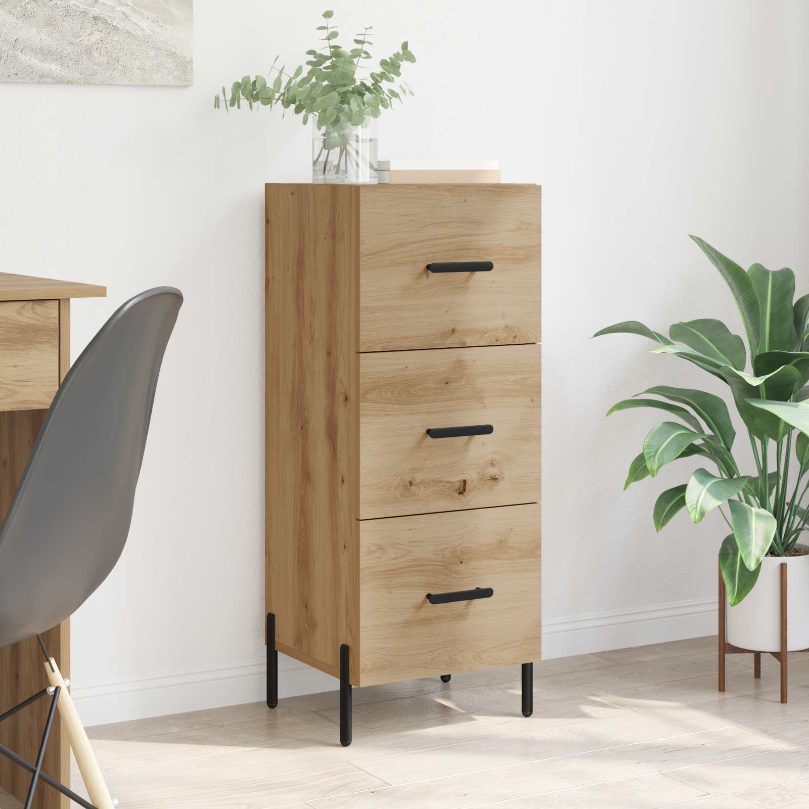 Dressoir artisanaal eikenkleurig 34 x 34.5 x 90 cm Bewerkt hout is nu te koop bij PeponiXL, paradijselijk wonen!