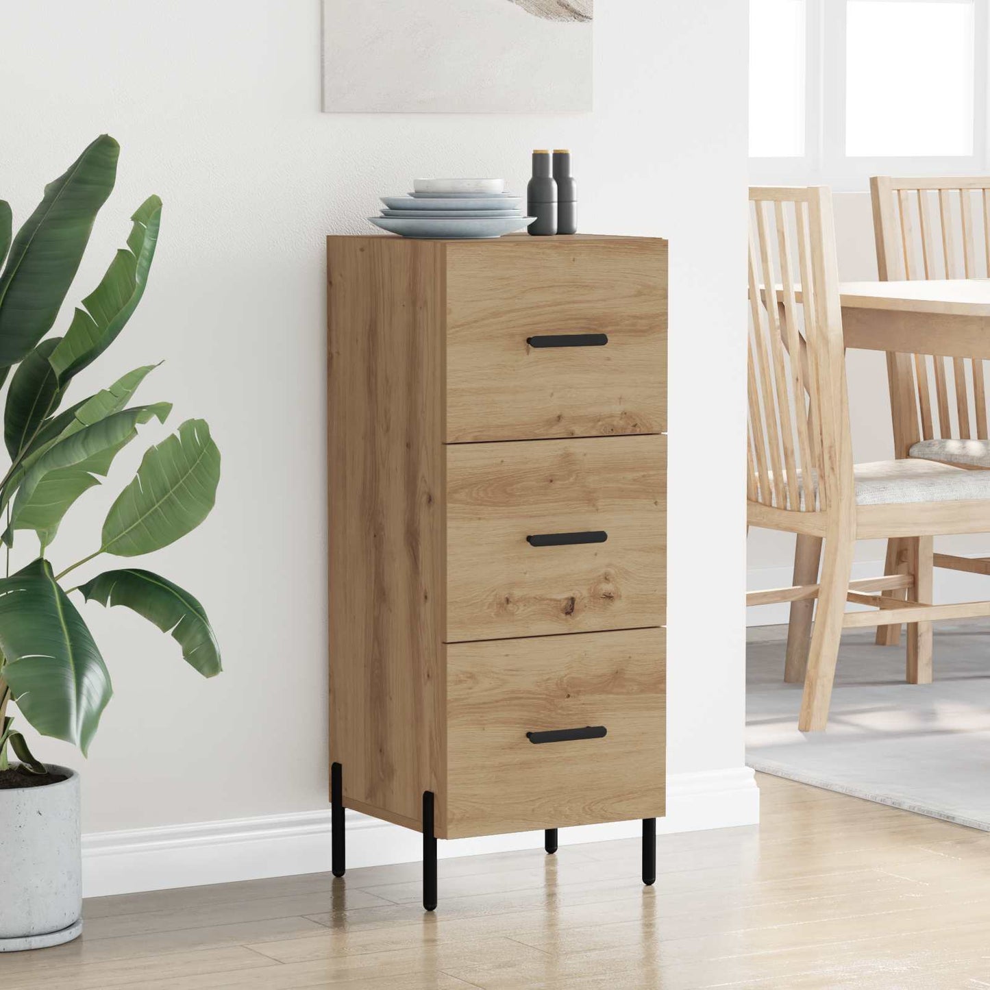 Dressoir artisanaal eikenkleurig 34 x 34.5 x 90 cm Bewerkt hout is nu te koop bij PeponiXL, paradijselijk wonen!