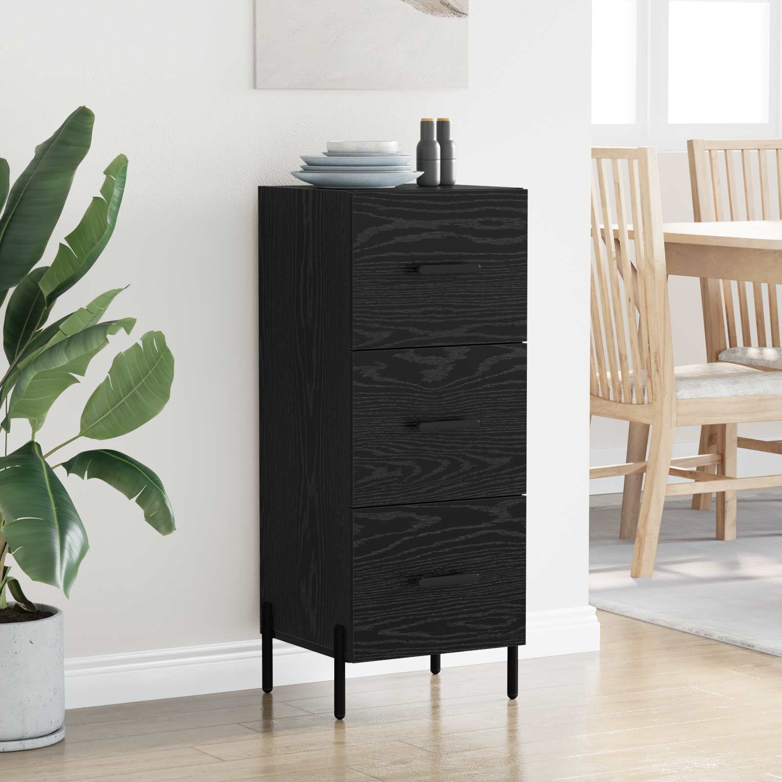 Dressoir met lade Zwart eiken 34 x 34.5 x 90 cm Bewerkt hout is nu te koop bij PeponiXL, paradijselijk wonen!