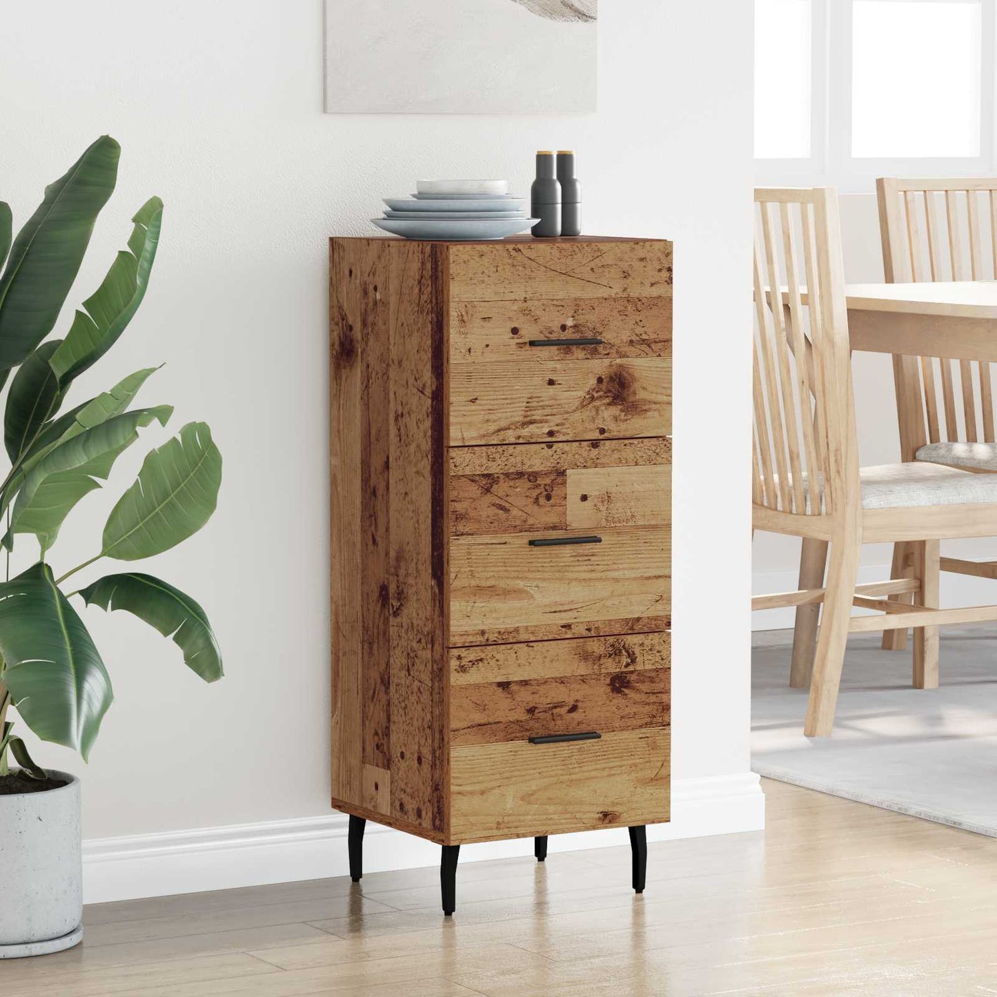 Dressoir met lade Oud hout 34 x 34.5 x 90 cm Bewerkt hout is nu te koop bij PeponiXL, paradijselijk wonen!
