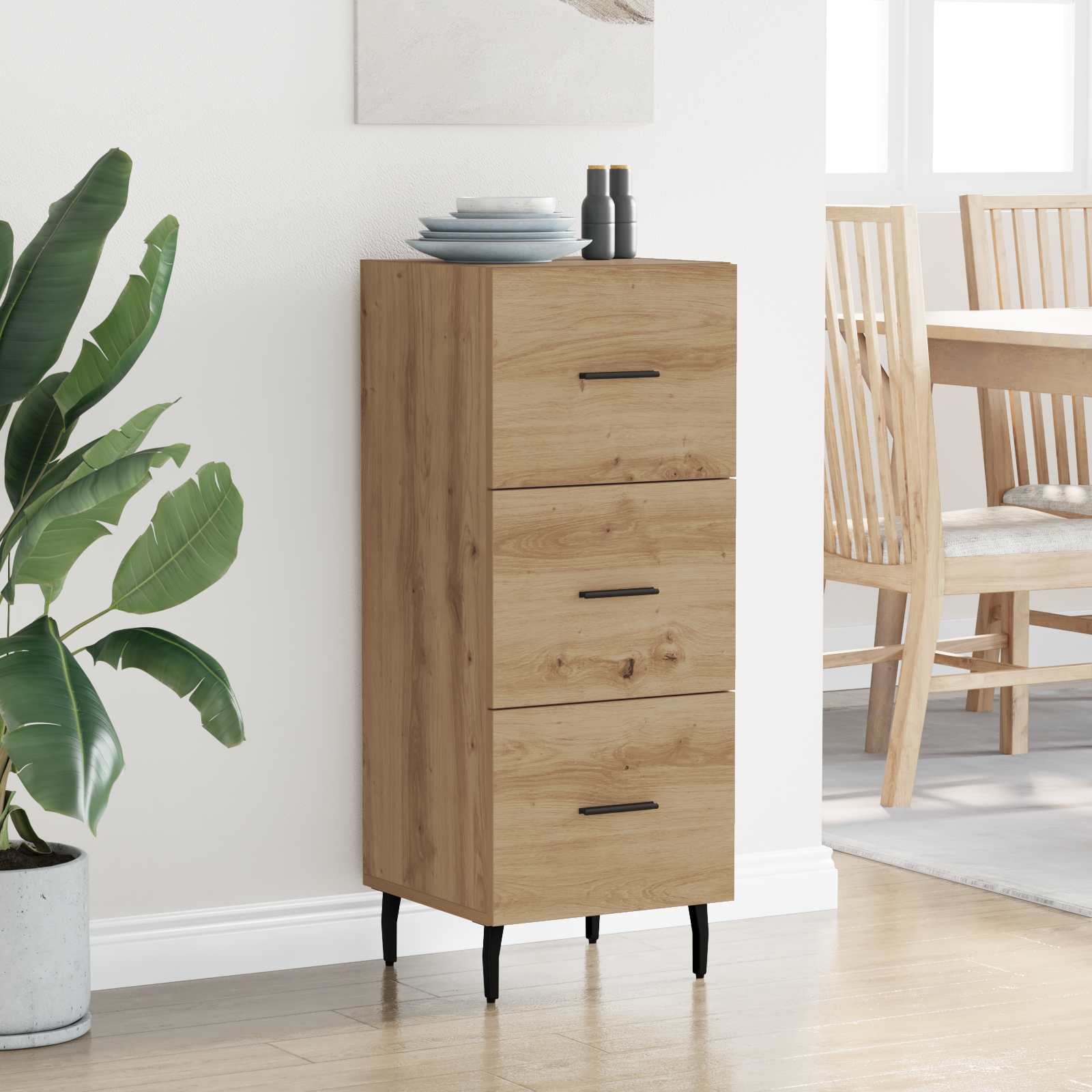 Dressoir artisanaal eikenkleurig 34 x 34.5 x 90 cm Bewerkt hout is nu te koop bij PeponiXL, paradijselijk wonen!
