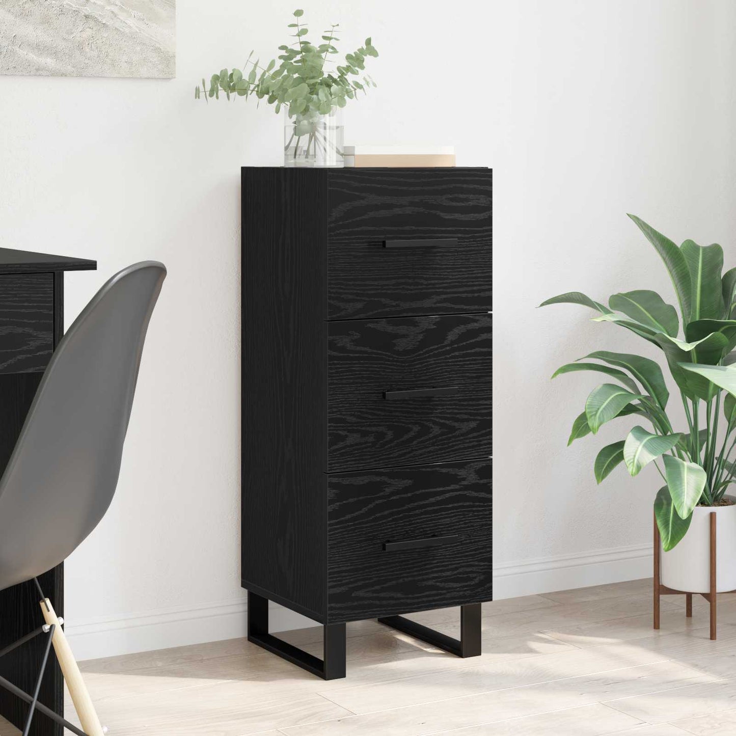 Dressoir Zwart Eiken 34,5 x 34 x 90 cm Gemonteerd hout en ijzer is nu te koop bij PeponiXL, paradijselijk wonen!