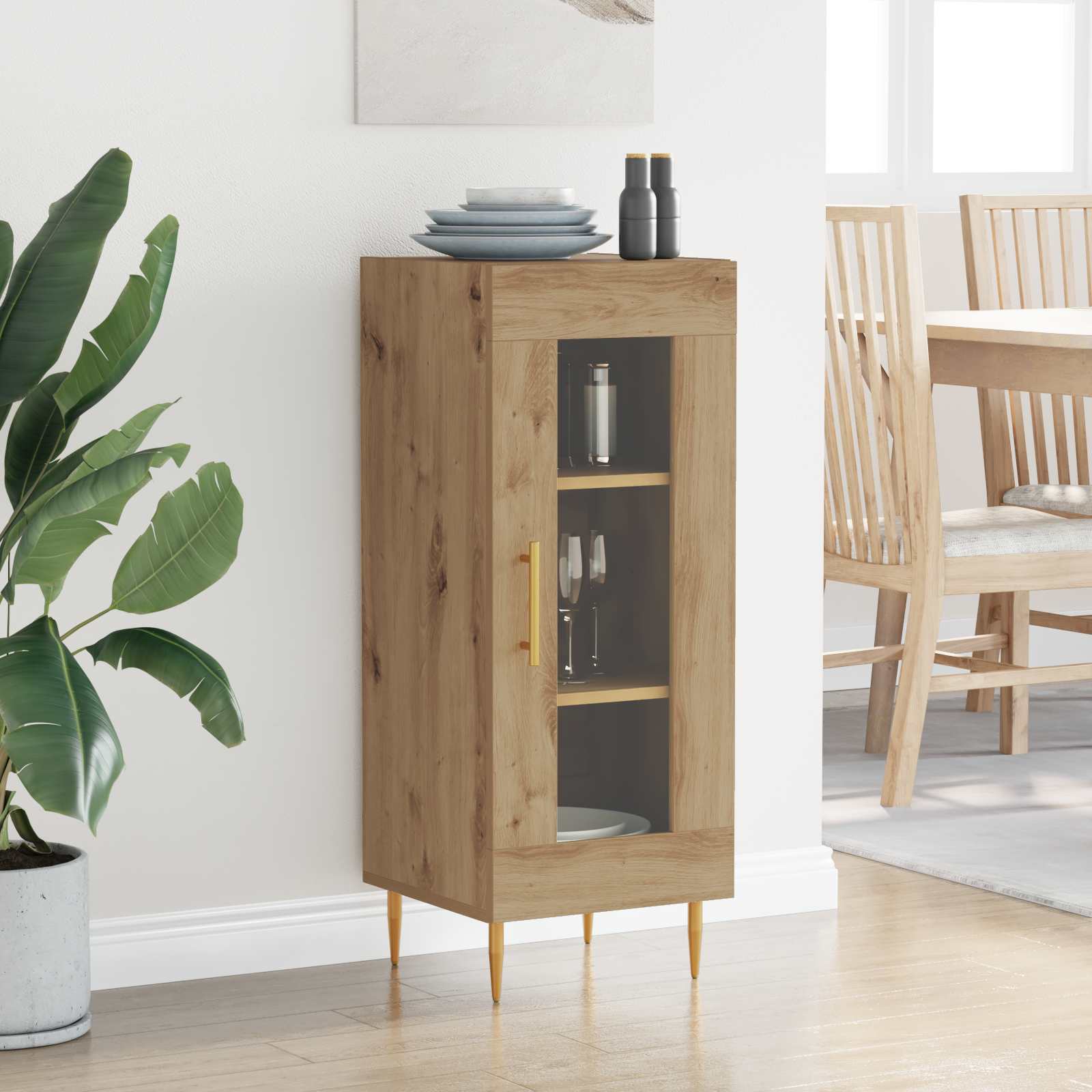 Dressoir artisanaal eikenkleurig 34 x 34.5 x 90 cm Bewerkt hout is nu te koop bij PeponiXL, paradijselijk wonen!