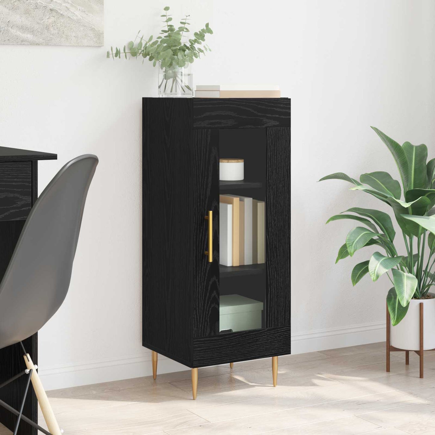 Dressoir Zwart eiken 34 x 34.5 x 90 cm Bewerkt hout is nu te koop bij PeponiXL, paradijselijk wonen!