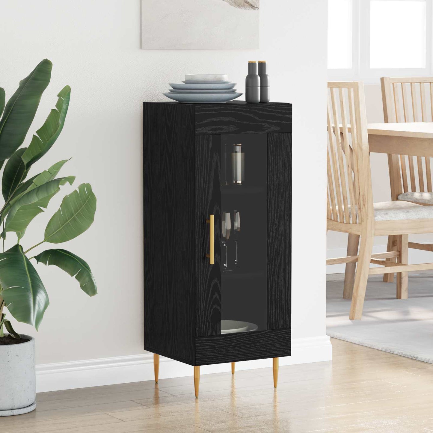 Dressoir Zwart eiken 34 x 34.5 x 90 cm Bewerkt hout is nu te koop bij PeponiXL, paradijselijk wonen!