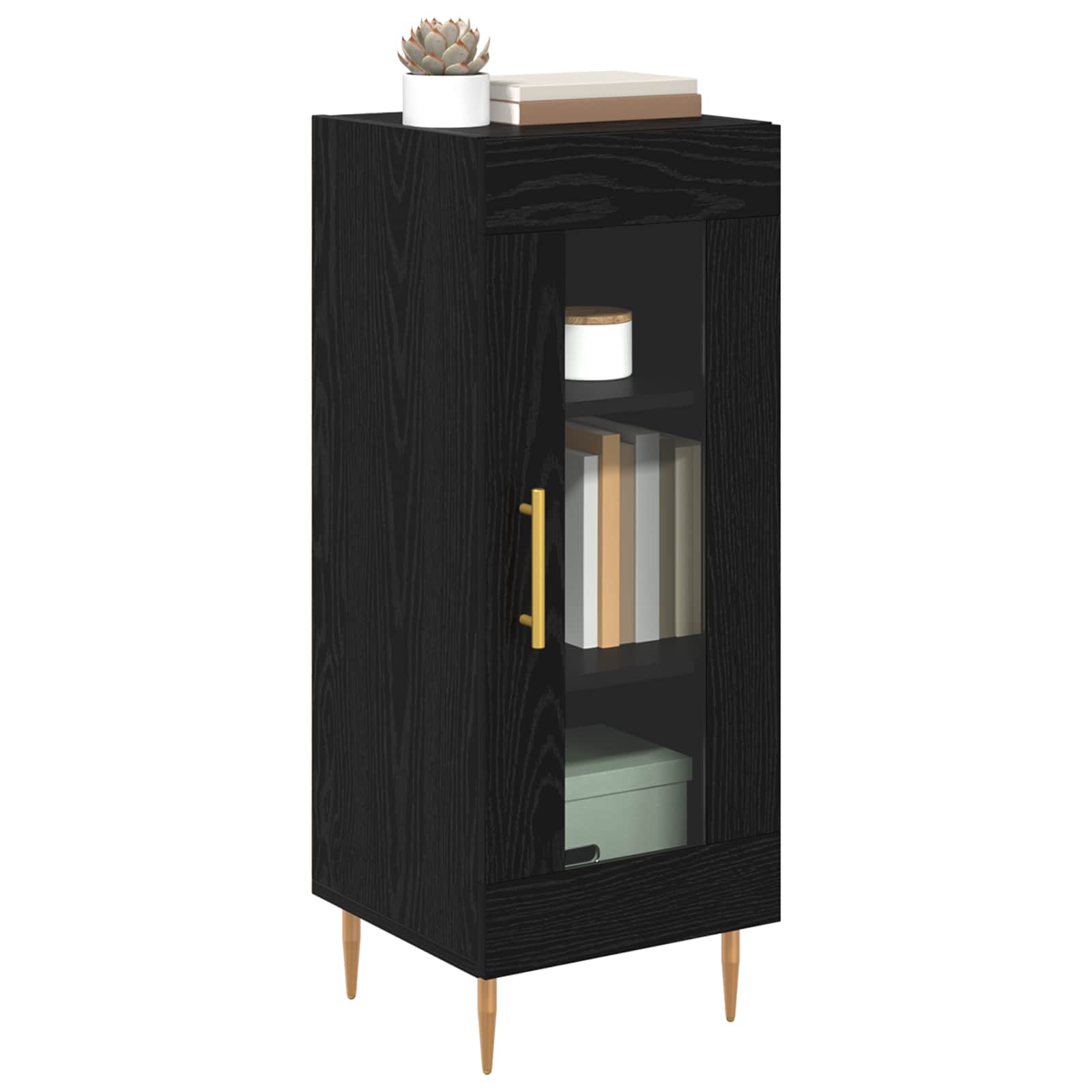 Dressoir Zwart eiken 34 x 34.5 x 90 cm Bewerkt hout is nu te koop bij PeponiXL, paradijselijk wonen!