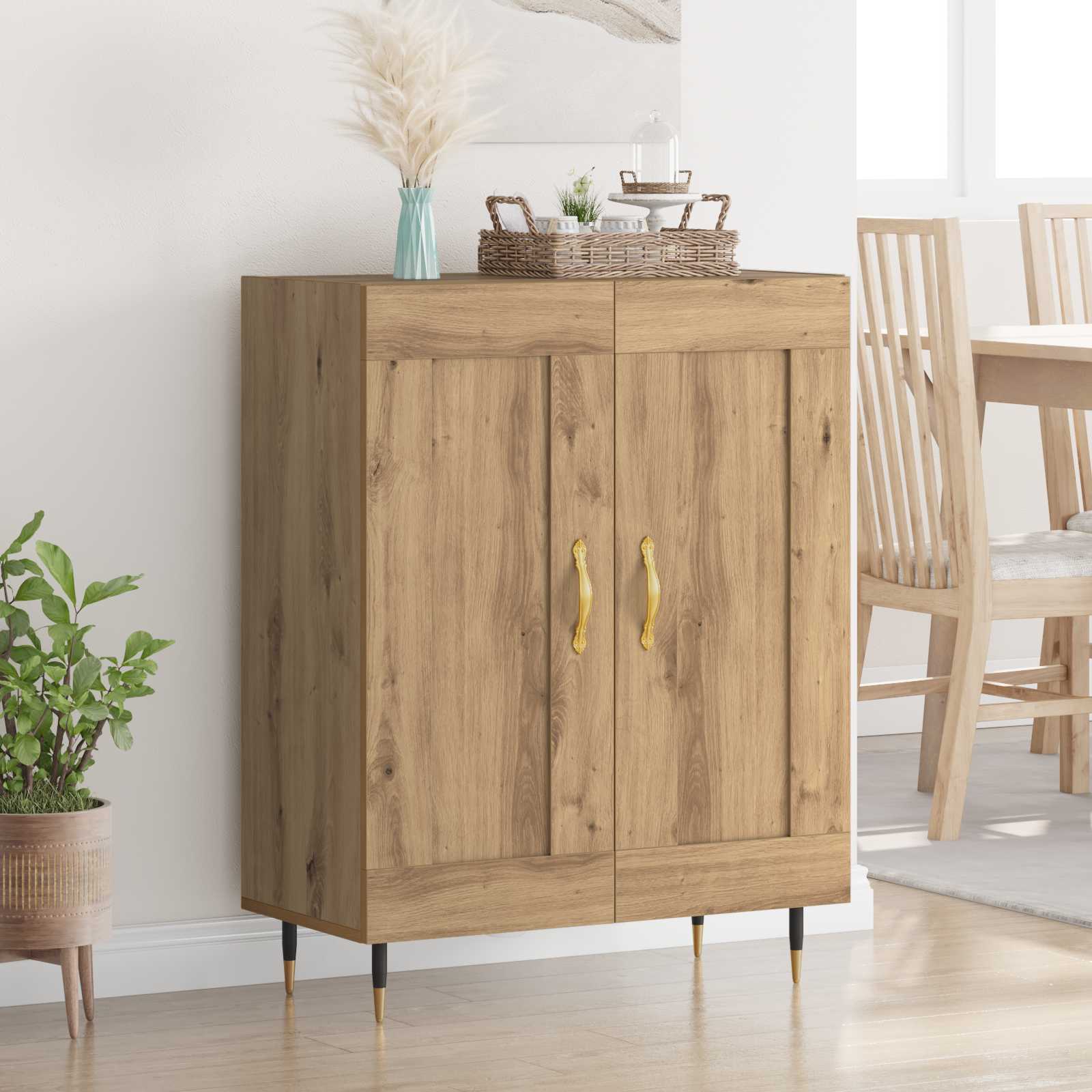 Dressoir Artisan Eiken 69,5 x 34 x 90 cm Bewerkt hout is nu te koop bij PeponiXL, paradijselijk wonen!
