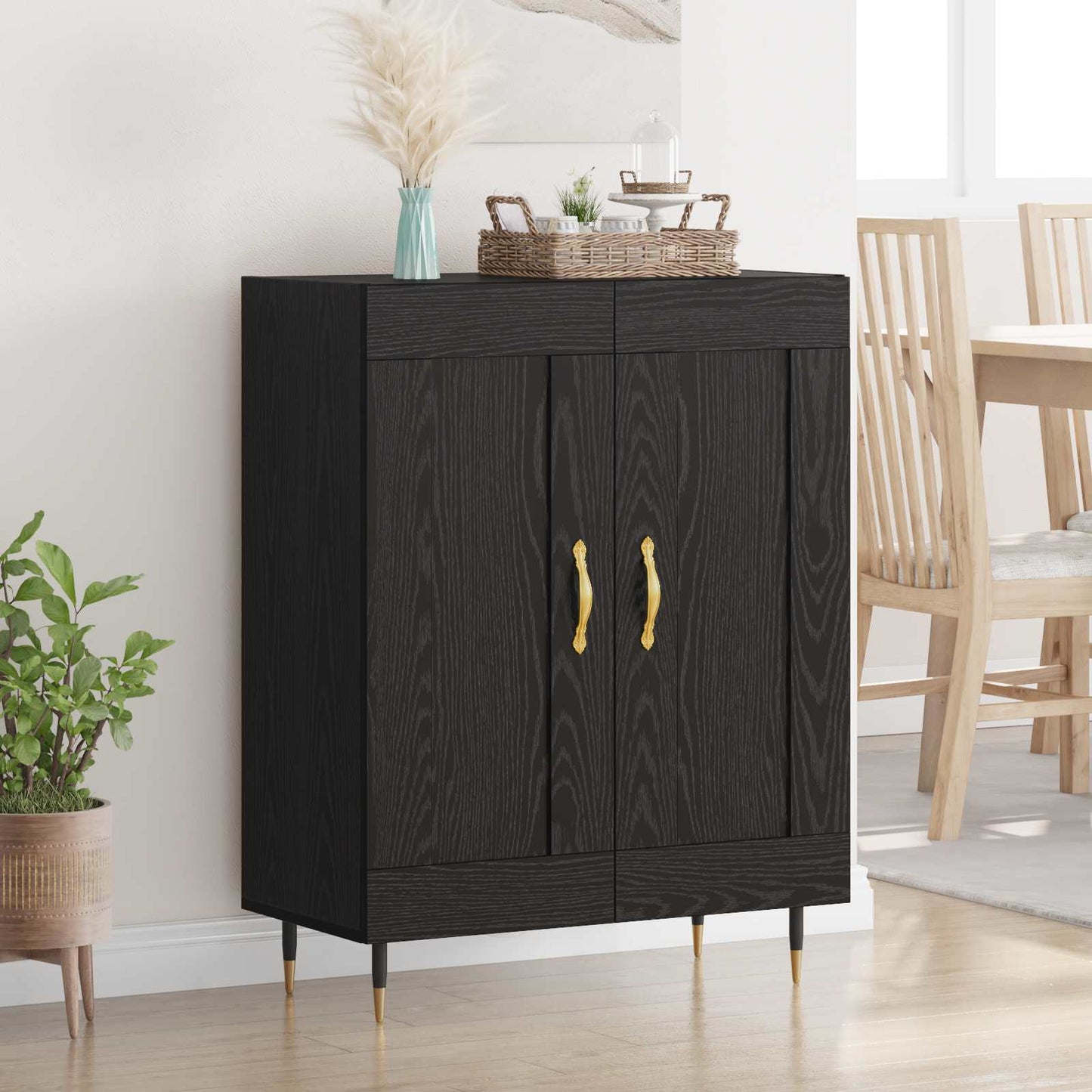 Dressoir Zwart Eiken 69,5 x 34 x 90 cm Bewerkt hout is nu te koop bij PeponiXL, paradijselijk wonen!