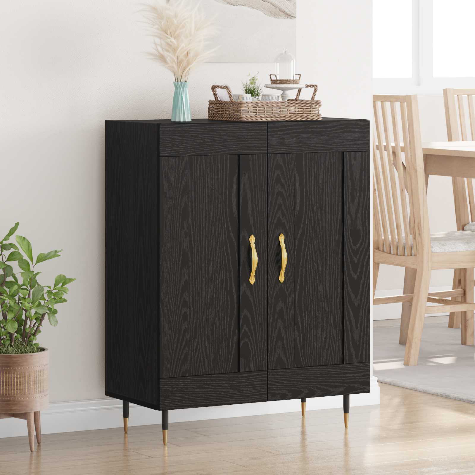 Dressoir Zwart Eiken 69,5 x 34 x 90 cm Bewerkt hout is nu te koop bij PeponiXL, paradijselijk wonen!