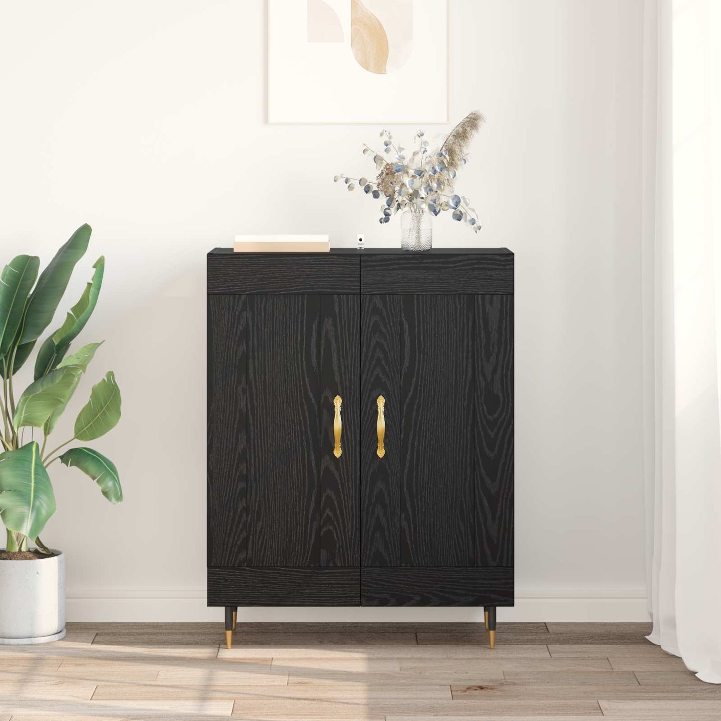 Dressoir Zwart Eiken 69,5 x 34 x 90 cm Bewerkt hout is nu te koop bij PeponiXL, paradijselijk wonen!