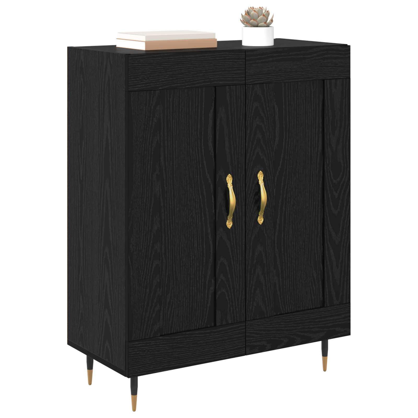 Dressoir Zwart Eiken 69,5 x 34 x 90 cm Bewerkt hout is nu te koop bij PeponiXL, paradijselijk wonen!