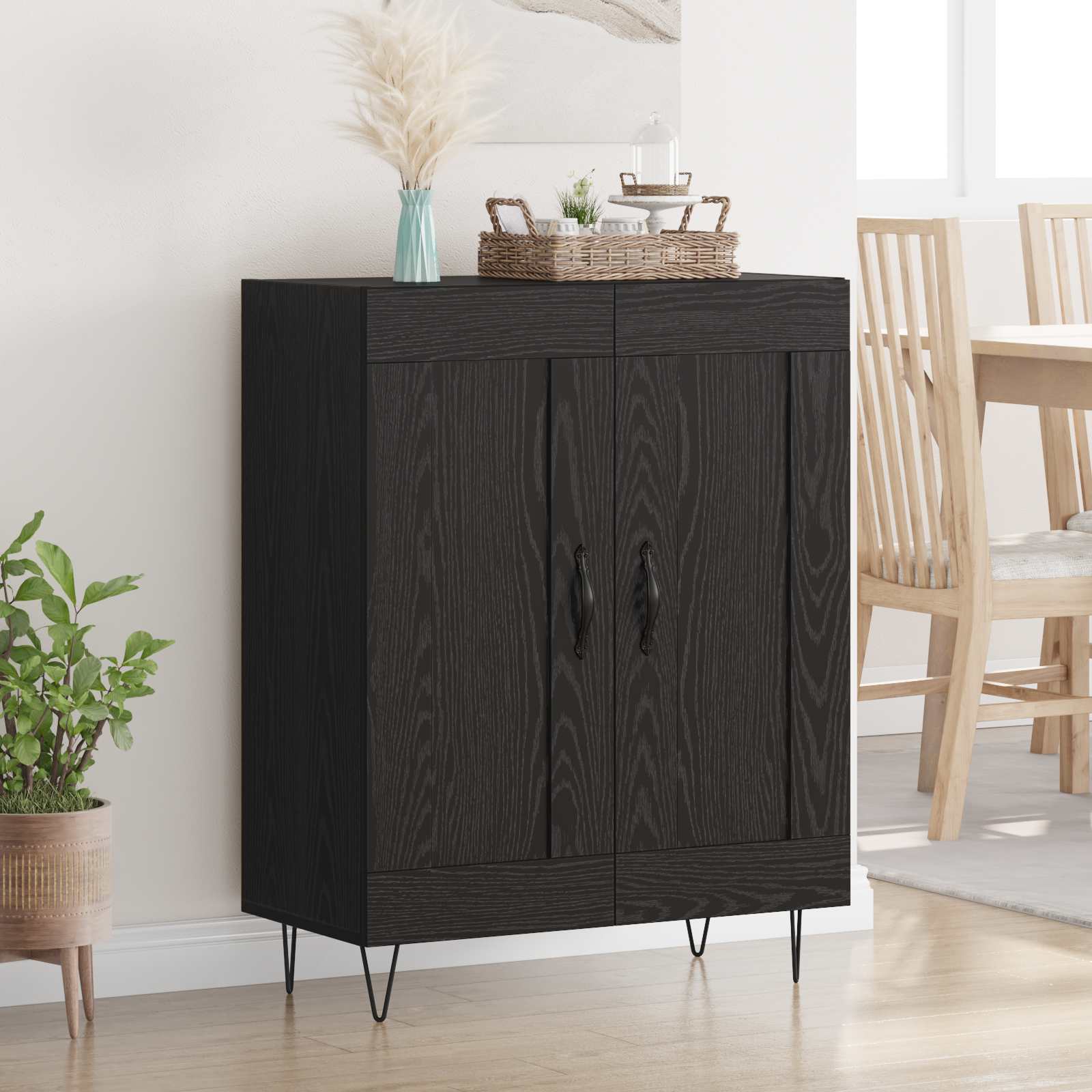 Dressoir Zwart Eiken 69,5 x 34 x 90 cm Gemonteerd hout en ijzer is nu te koop bij PeponiXL, paradijselijk wonen!