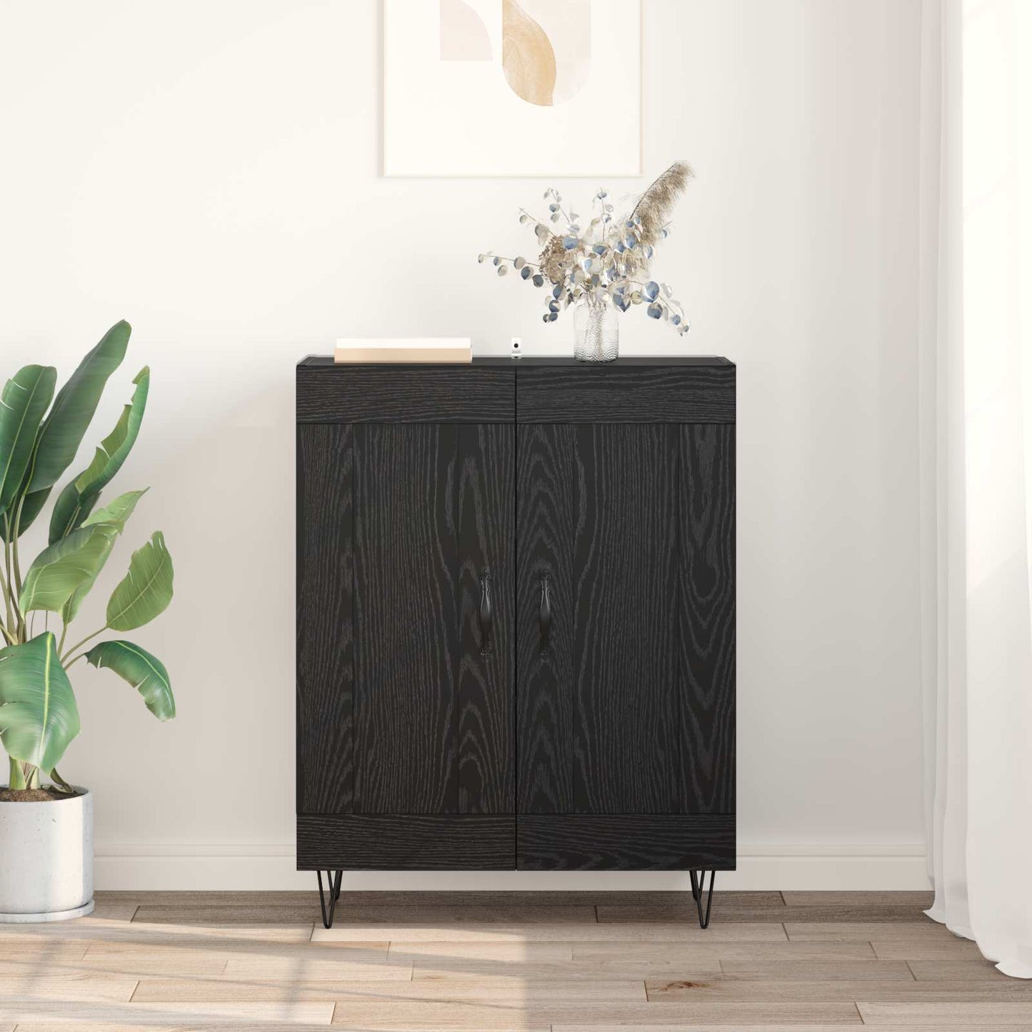 Dressoir Zwart Eiken 69,5 x 34 x 90 cm Gemonteerd hout en ijzer is nu te koop bij PeponiXL, paradijselijk wonen!