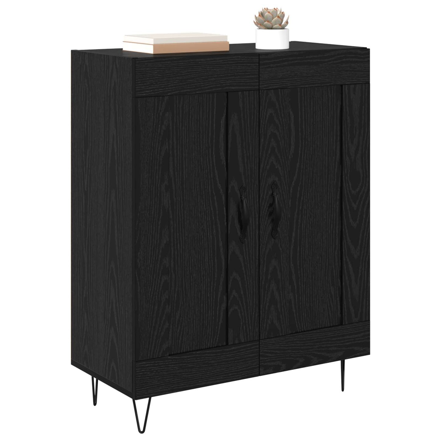 Dressoir Zwart Eiken 69,5 x 34 x 90 cm Gemonteerd hout en ijzer is nu te koop bij PeponiXL, paradijselijk wonen!
