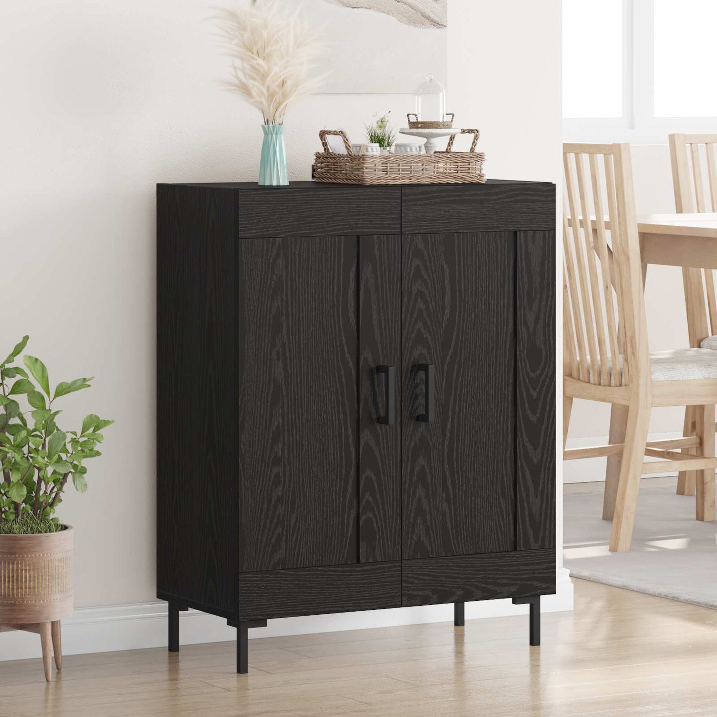 Dressoir Zwart Eiken 69,5 x 34 x 90 cm Gemonteerd hout en ijzer is nu te koop bij PeponiXL, paradijselijk wonen!