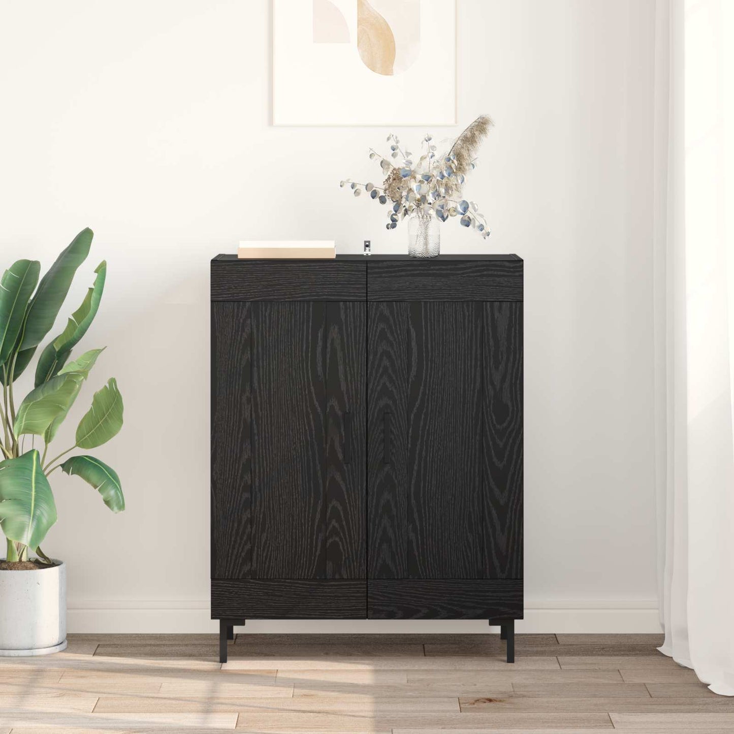Dressoir Zwart Eiken 69,5 x 34 x 90 cm Gemonteerd hout en ijzer is nu te koop bij PeponiXL, paradijselijk wonen!