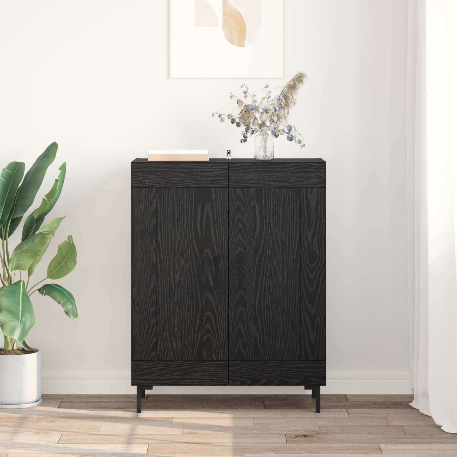 Dressoir Zwart Eiken 69,5 x 34 x 90 cm Gemonteerd hout en ijzer is nu te koop bij PeponiXL, paradijselijk wonen!