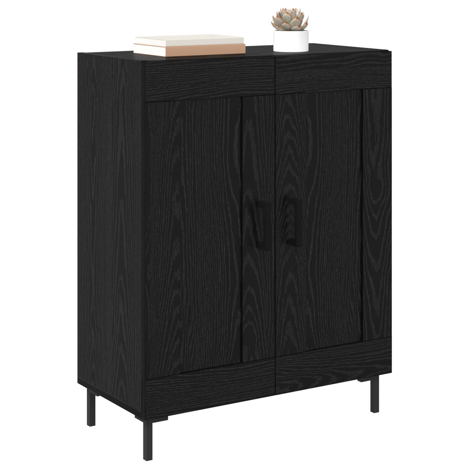 Dressoir Zwart Eiken 69,5 x 34 x 90 cm Gemonteerd hout en ijzer is nu te koop bij PeponiXL, paradijselijk wonen!