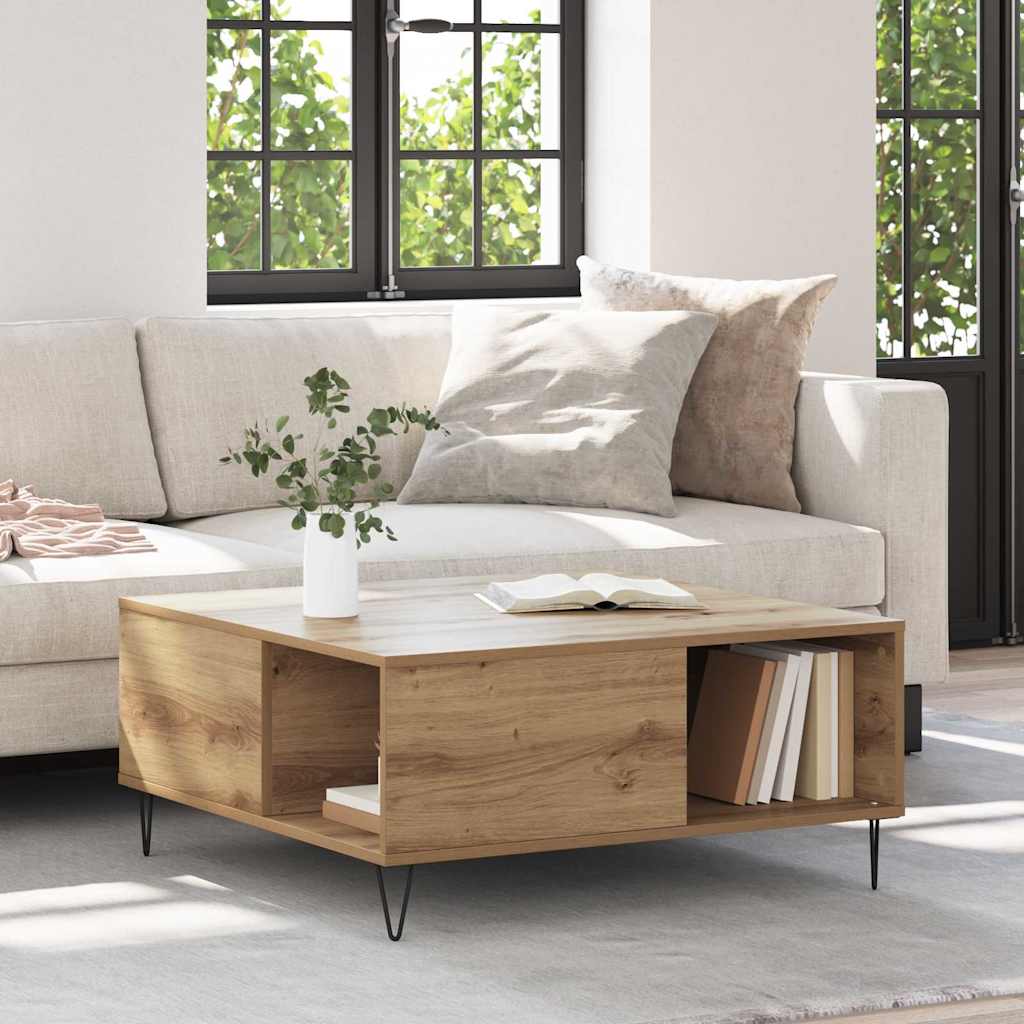 Salontafel Artisan Eiken 80 x 80 x 36,5 cm Bewerkt hout is nu te koop bij PeponiXL, paradijselijk wonen!