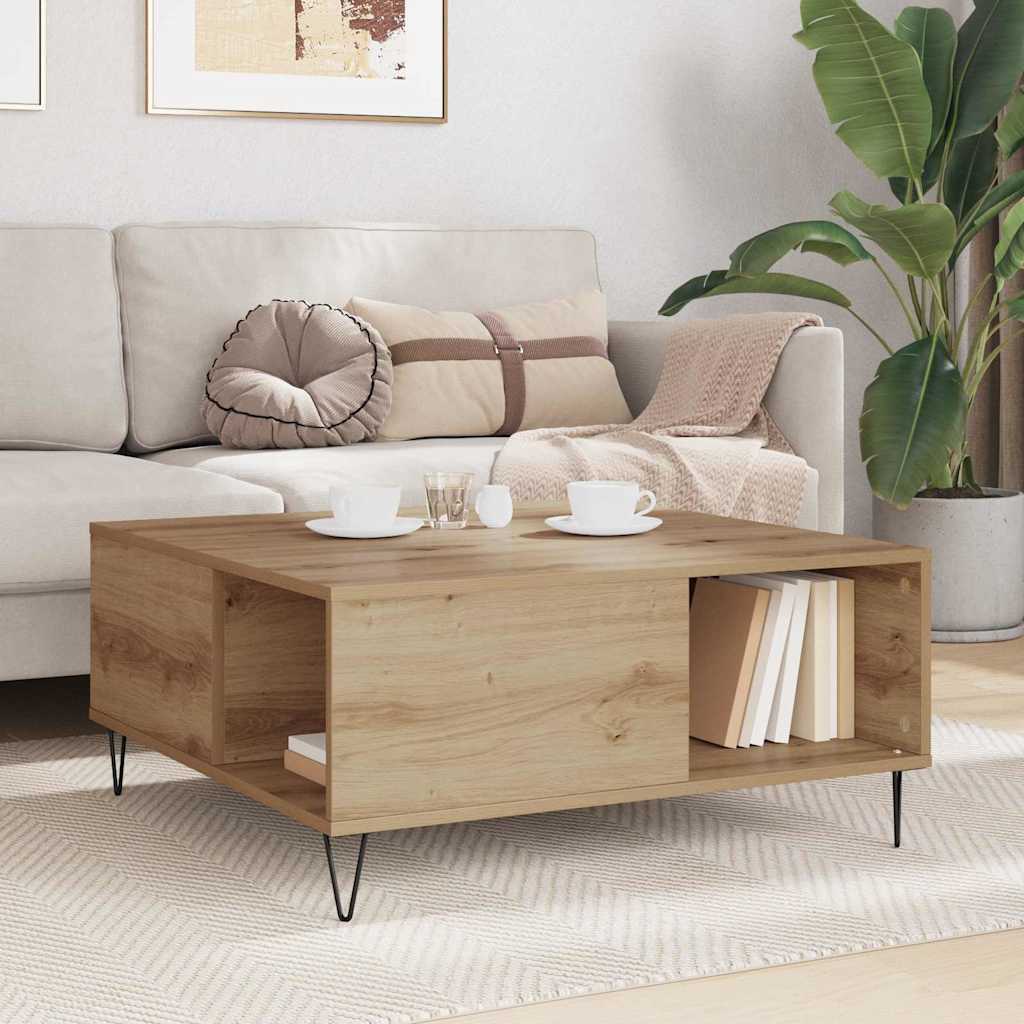 Salontafel Artisan Eiken 80 x 80 x 36,5 cm Bewerkt hout is nu te koop bij PeponiXL, paradijselijk wonen!