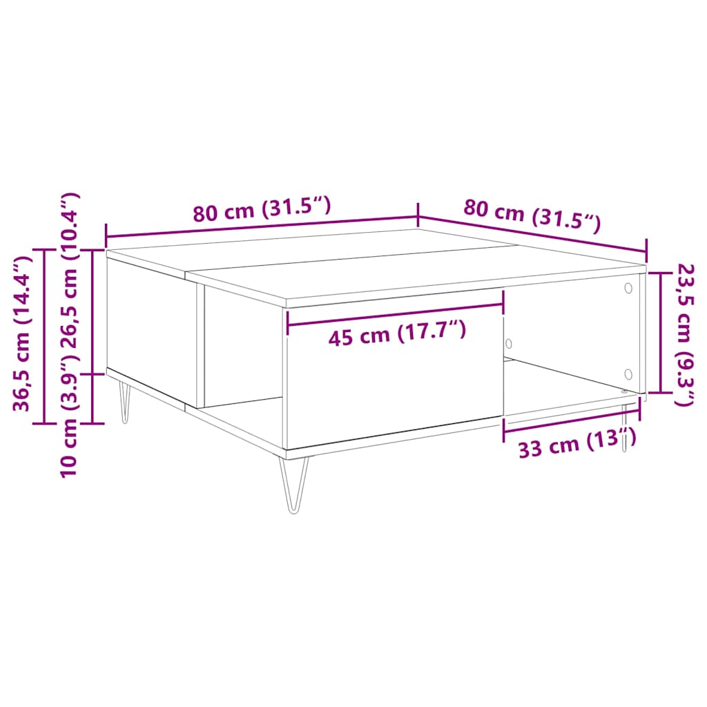 Salontafel Artisan Eiken 80 x 80 x 36,5 cm Bewerkt hout is nu te koop bij PeponiXL, paradijselijk wonen!