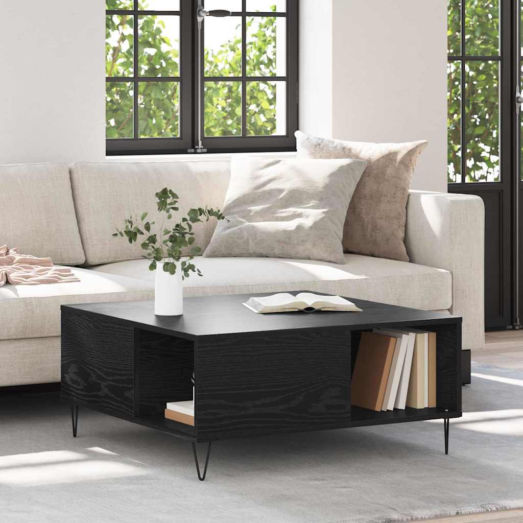 Salontafel Zwart Eiken 80 x 80 x 36,5 cm Bewerkt hout is nu te koop bij PeponiXL, paradijselijk wonen!