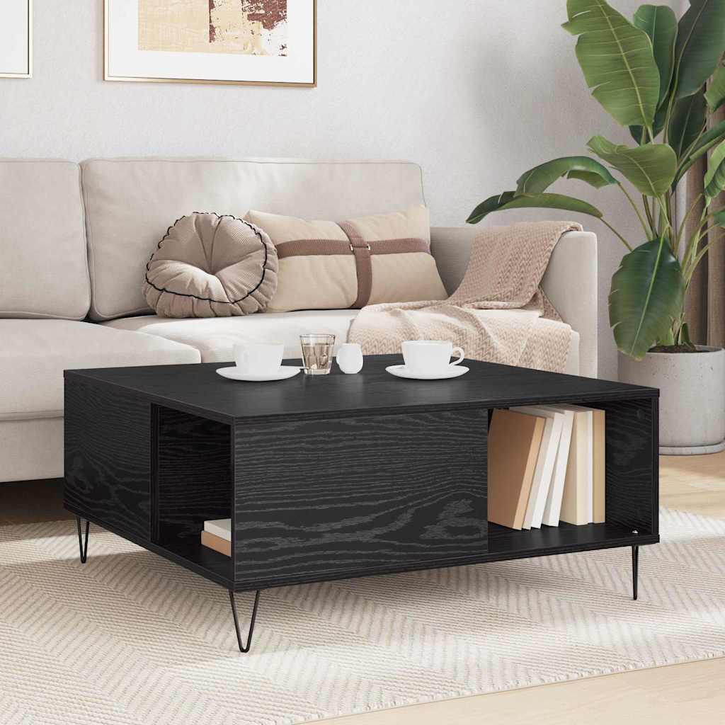 Salontafel Zwart Eiken 80 x 80 x 36,5 cm Bewerkt hout is nu te koop bij PeponiXL, paradijselijk wonen!