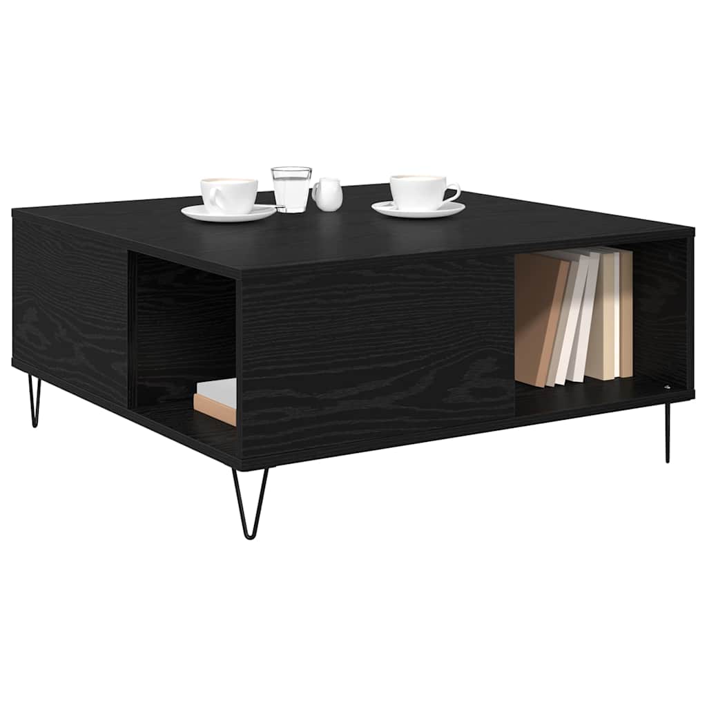 Salontafel Zwart Eiken 80 x 80 x 36,5 cm Bewerkt hout is nu te koop bij PeponiXL, paradijselijk wonen!