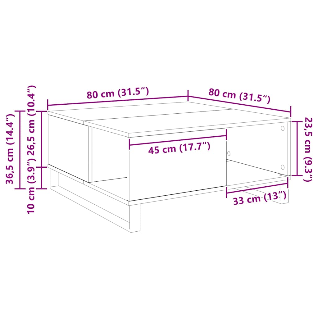 Salontafel Oud Hout 80 x 80 x 36,5 cm Bewerkt hout is nu te koop bij PeponiXL, paradijselijk wonen!