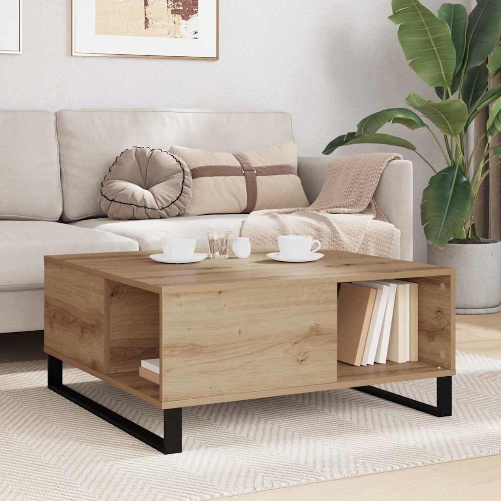 Salontafel Artisan Eiken 80 x 80 x 36,5 cm Bewerkt hout is nu te koop bij PeponiXL, paradijselijk wonen!