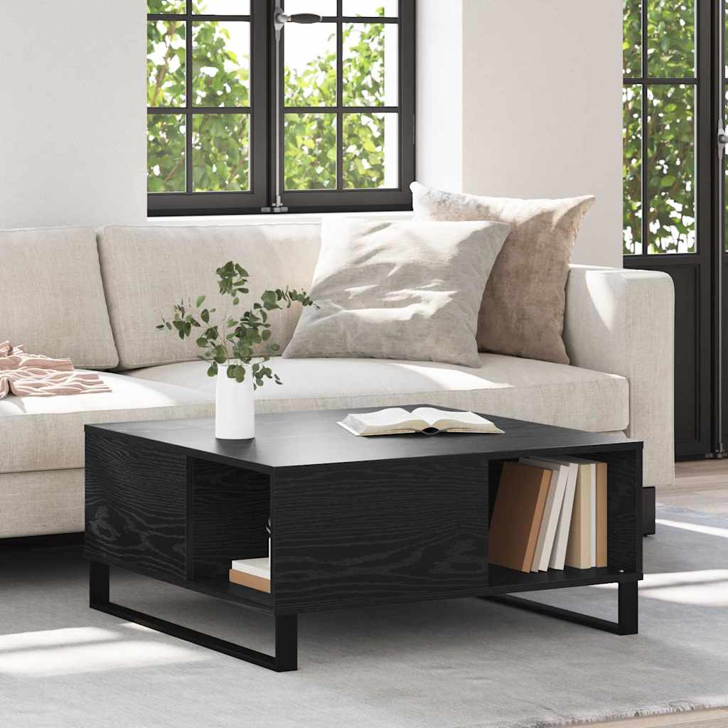 Salontafel Zwart Eiken 80 x 80 x 36,5 cm Bewerkt hout is nu te koop bij PeponiXL, paradijselijk wonen!