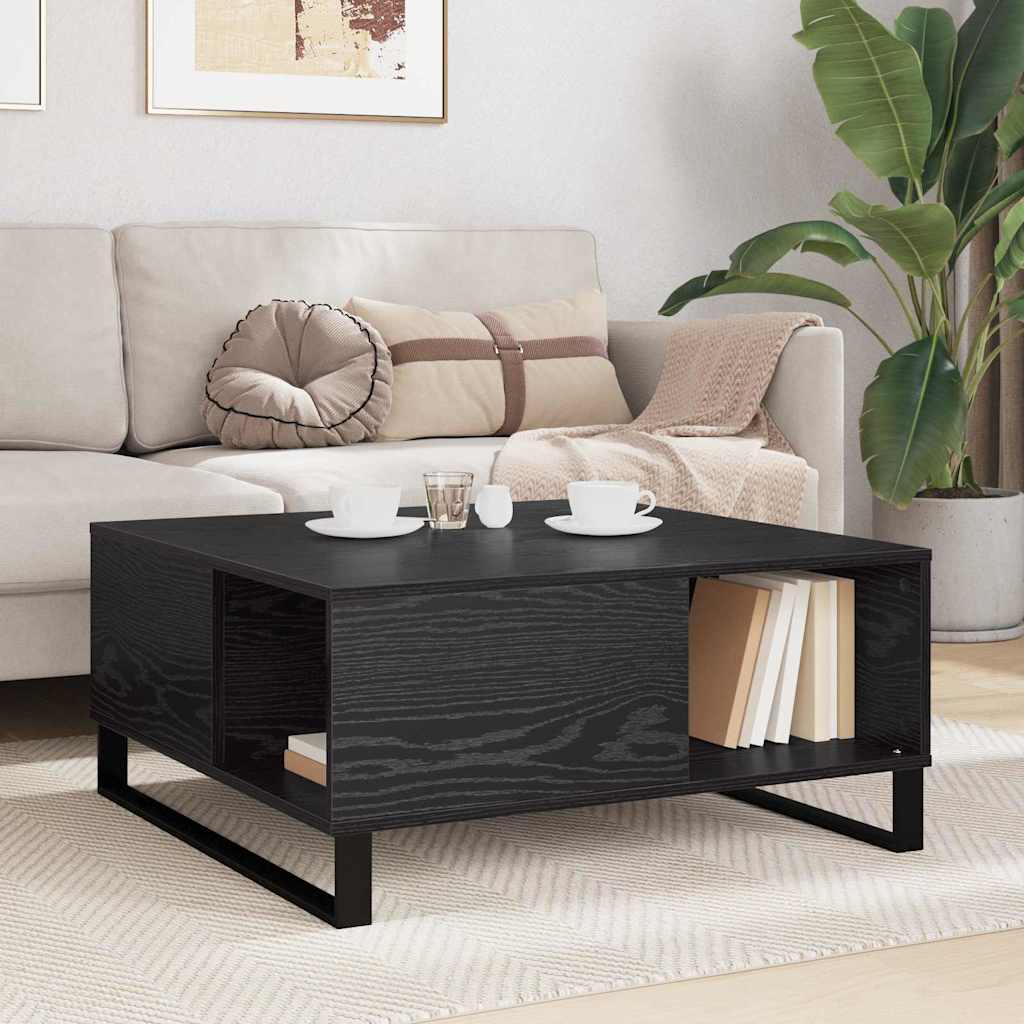 Salontafel Zwart Eiken 80 x 80 x 36,5 cm Bewerkt hout is nu te koop bij PeponiXL, paradijselijk wonen!