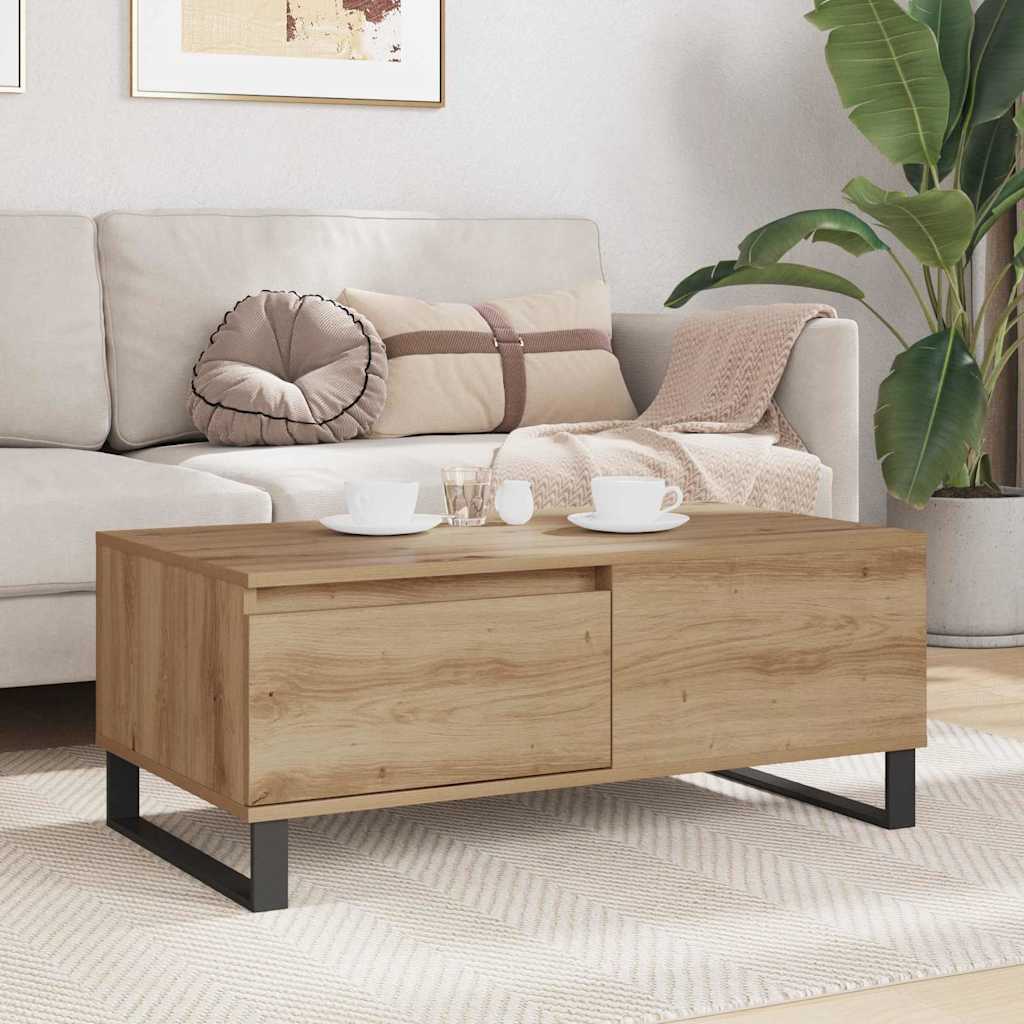 Salontafel Artisan Eiken 90 x 50 x 36,5 cm Bewerkt hout is nu te koop bij PeponiXL, paradijselijk wonen!