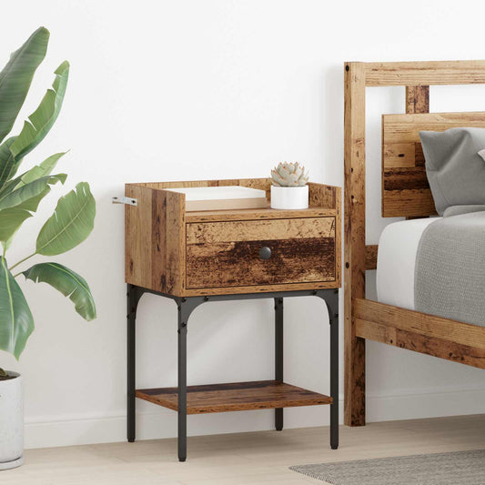 Nachtkastje met lade Oudhout 40 x 29 x 60 cm Bewerkt hout is nu te koop bij PeponiXL, paradijselijk wonen!