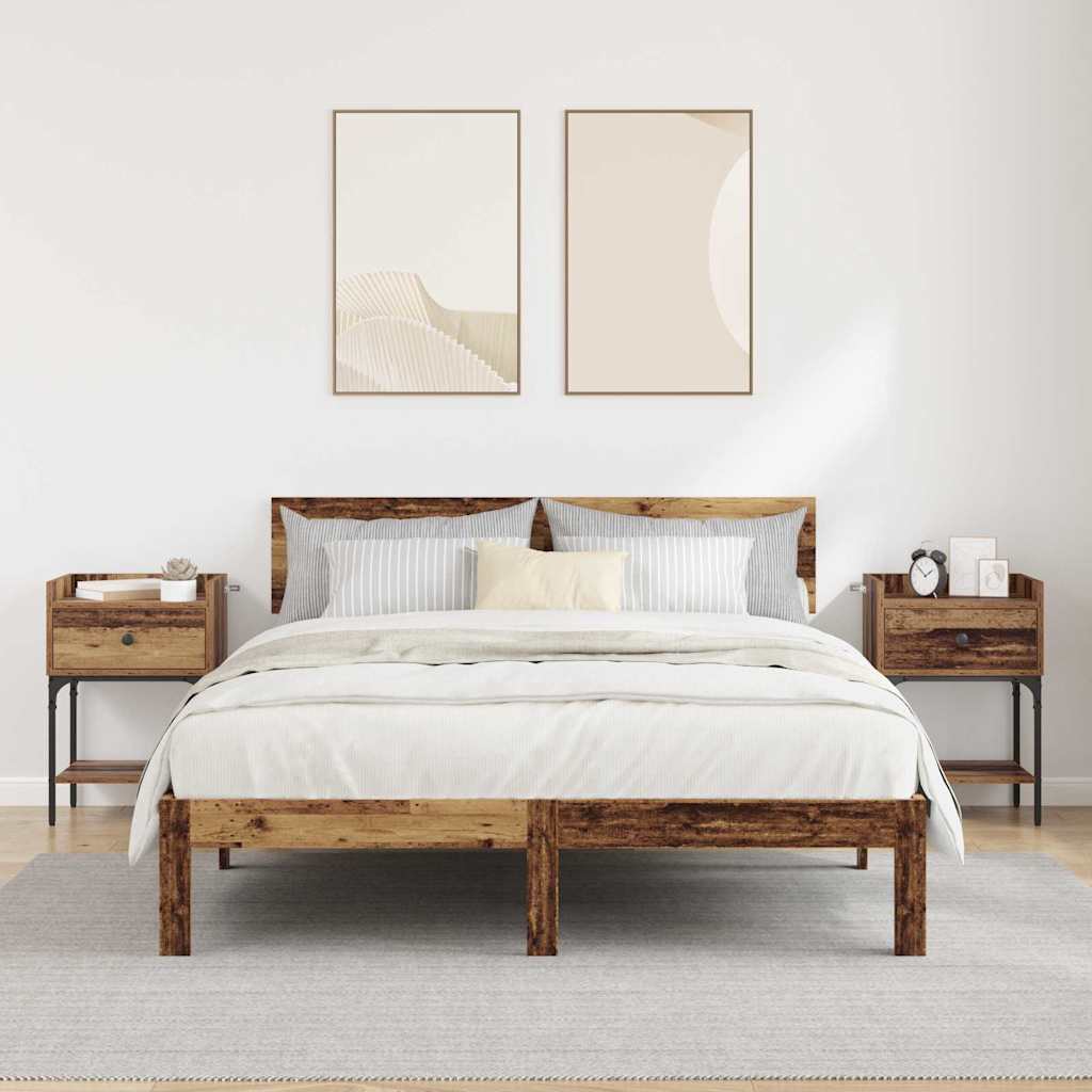 Nachtkastje met lade 2 pcs Oudhout 40 x 29 x 60 cm Bewerkt hout is nu te koop bij PeponiXL, paradijselijk wonen!