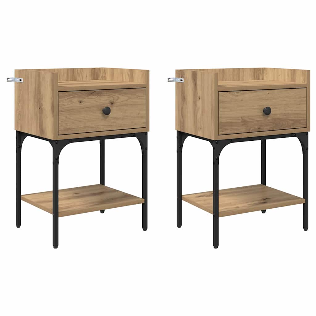 Nachtkastje 2 pcs Artisan Eiken 40 x 29 x 60 cm Bewerkt hout is nu te koop bij PeponiXL, paradijselijk wonen!