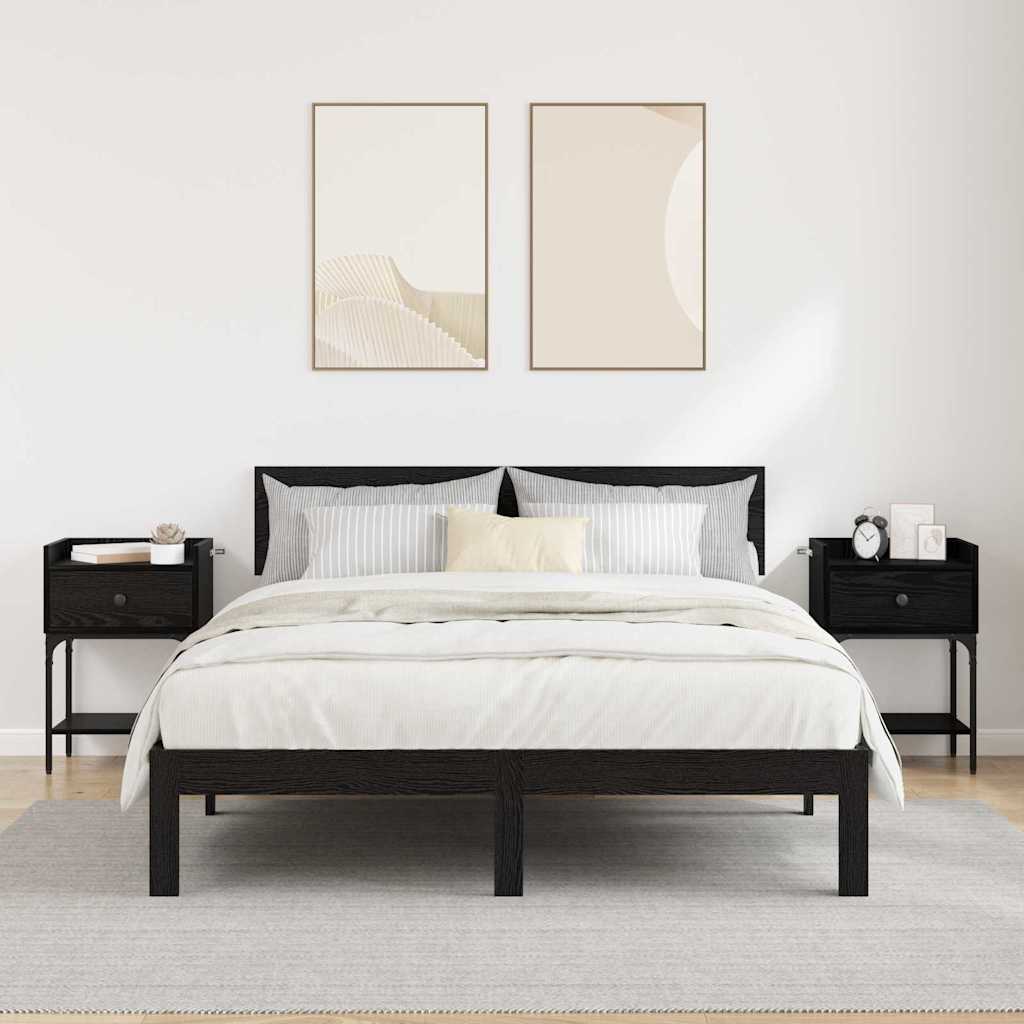 Nachtkastje 2 pcs Zwart Eiken 40 x 29 x 60 cm Bewerkt hout is nu te koop bij PeponiXL, paradijselijk wonen!