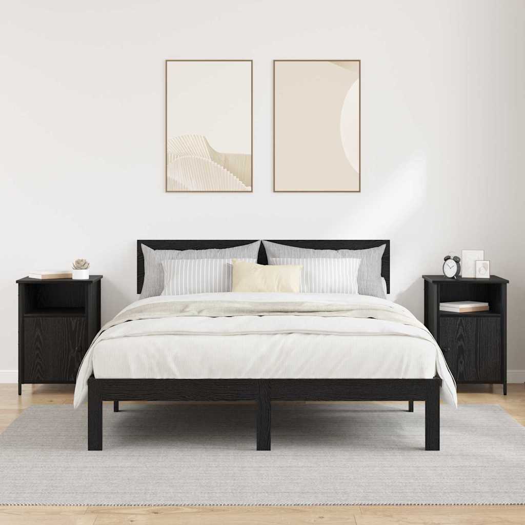 Nachtkastje 2 pcs Zwart Eiken 40 x 42 x 60 cm Bewerkt hout is nu te koop bij PeponiXL, paradijselijk wonen!